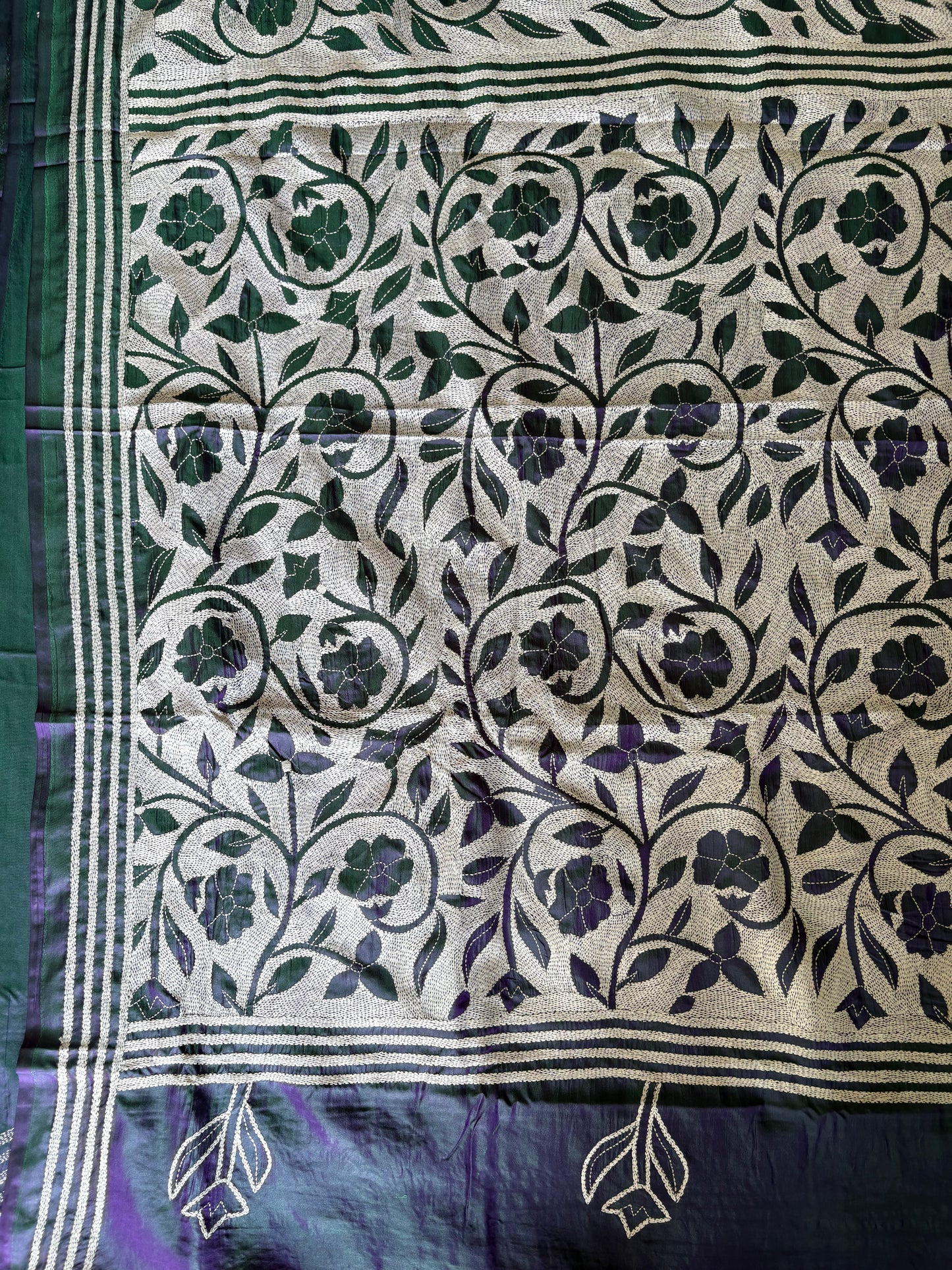 Kantha Stitch Saree on Hand Art Silk