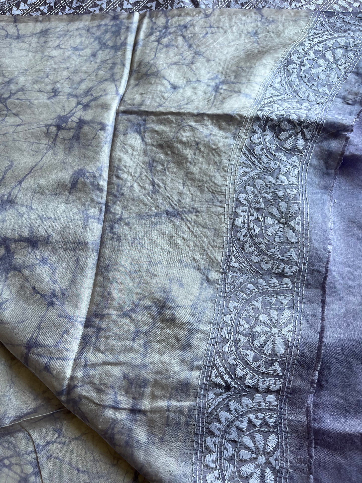 Kantha Stitch Hand Embroidered Art Silk Saree With Blouse