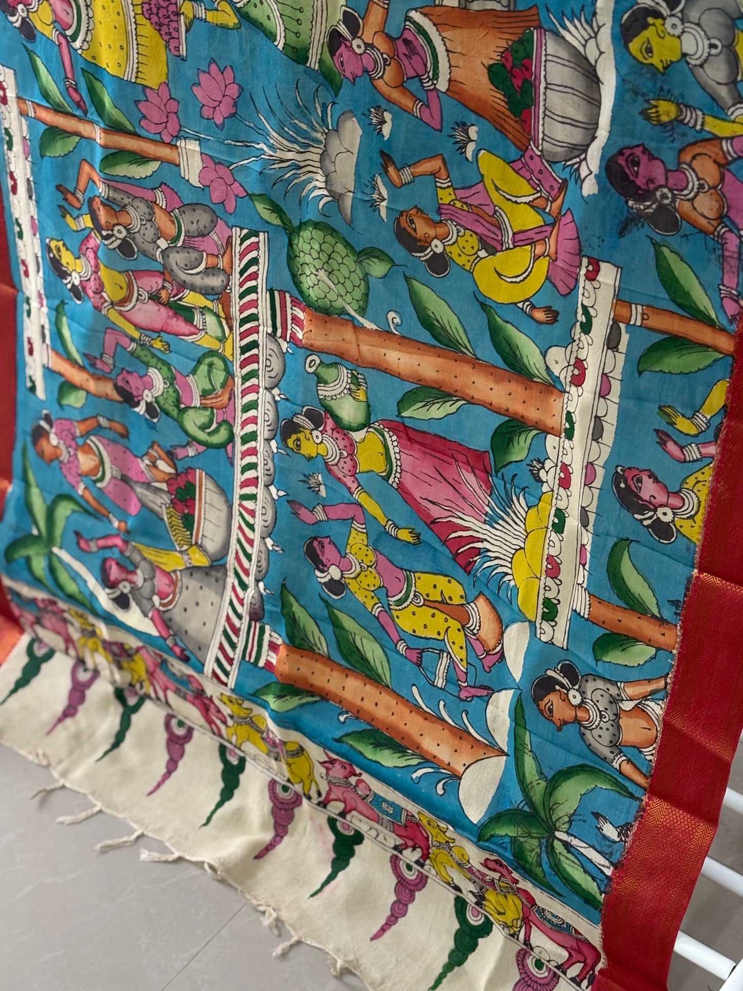 Pen Kalamkari hand painted Banglore Silk Dupatta