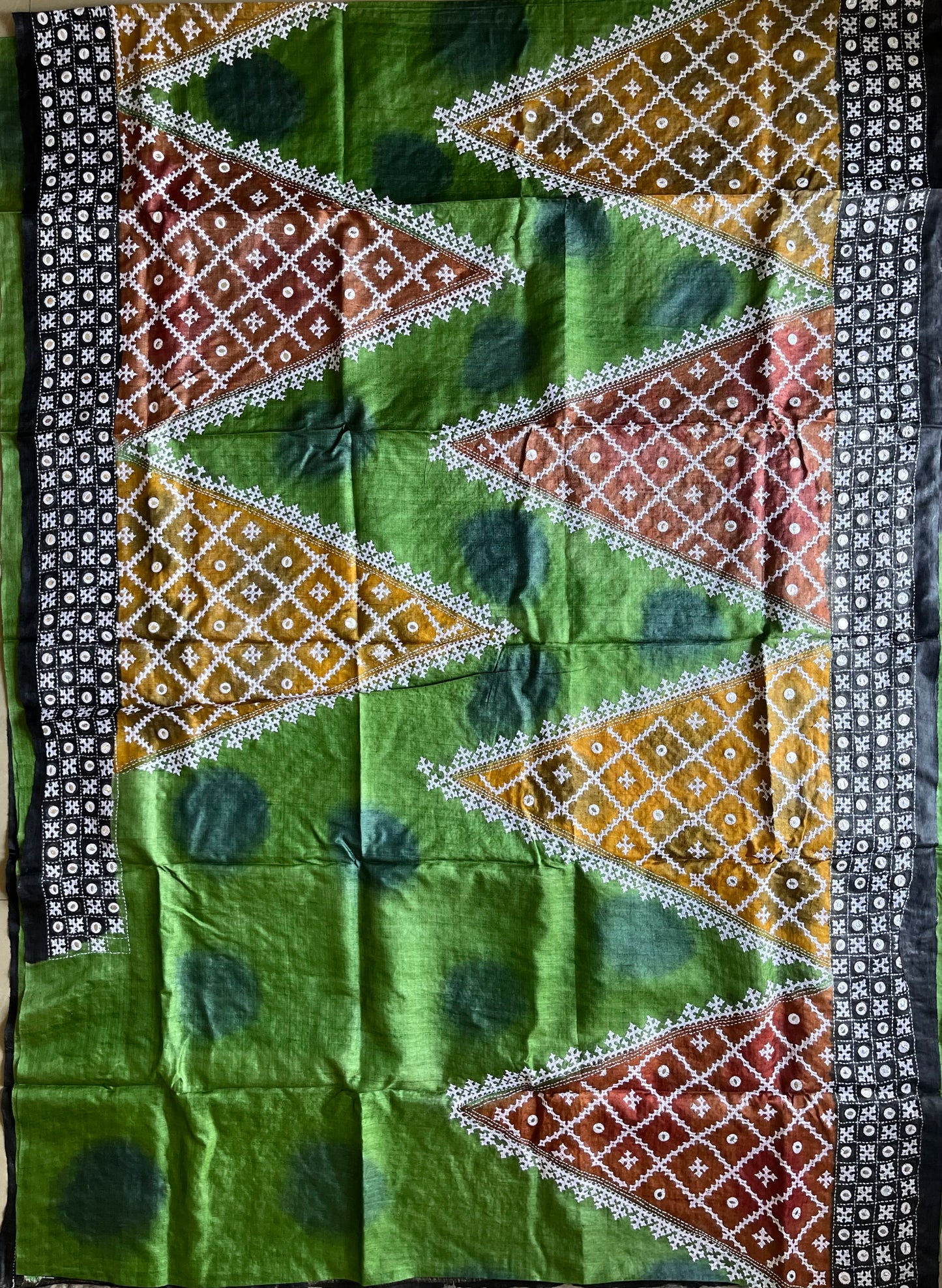 Green Kutch work/Gujrati stitch Hand Embroidered Pure Tassar Silk Saree