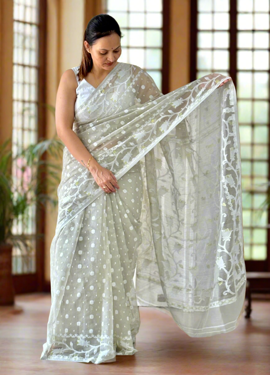 Light Grey Soft Dhakai/Jamdani Saree