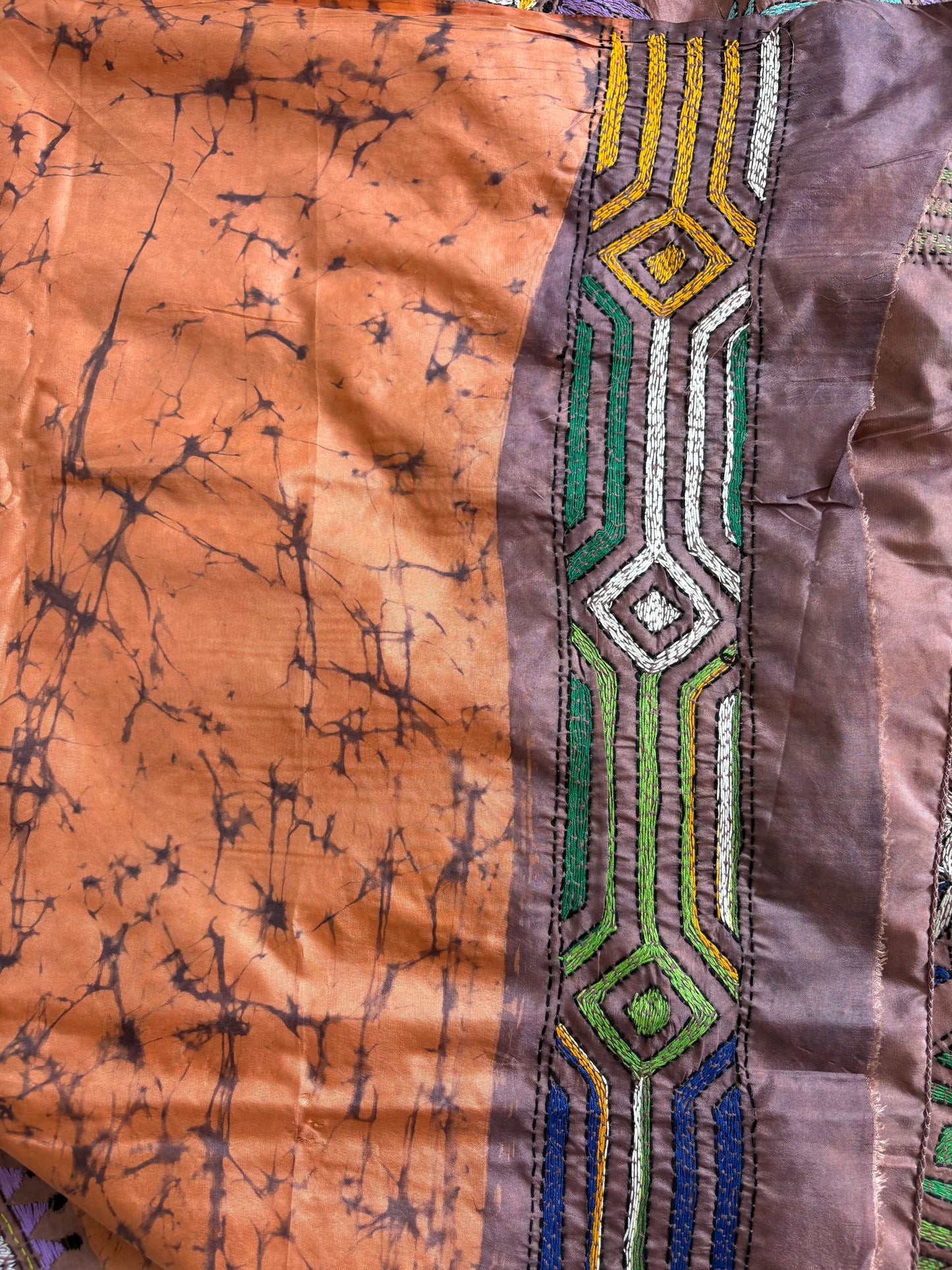 Kantha Hand Embroidered Hand Batik Art Silk Saree With Blouse