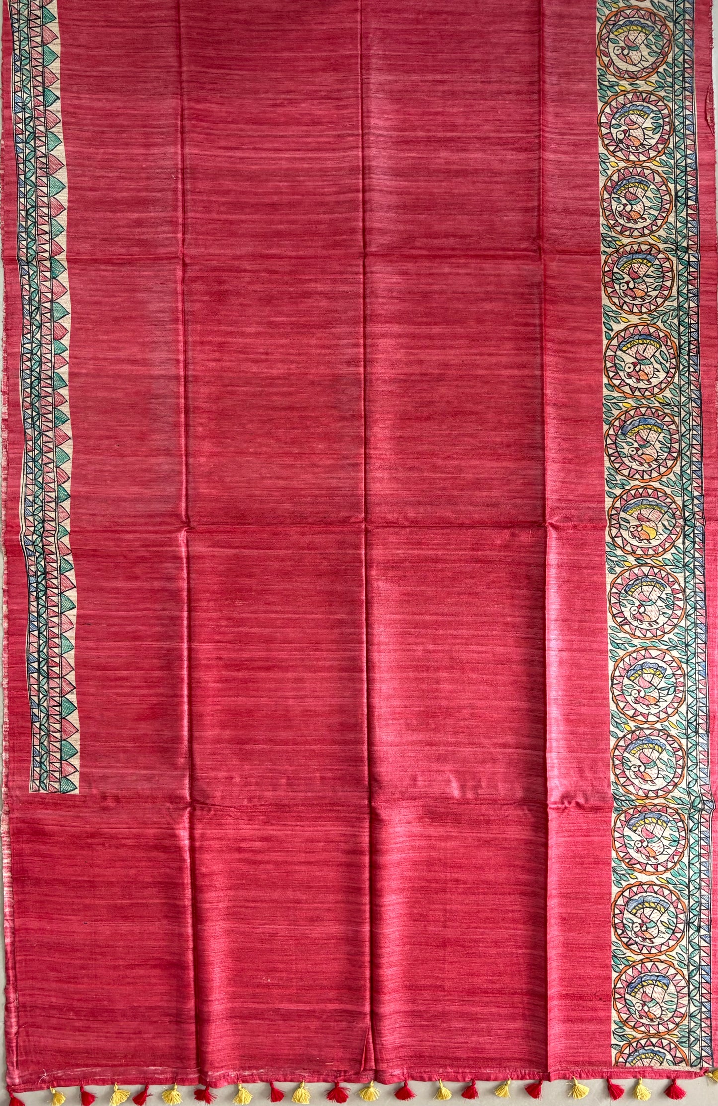 Pure Tussar Ghicha Silk Handcrafted Madhubani Saree (Silk Marked)