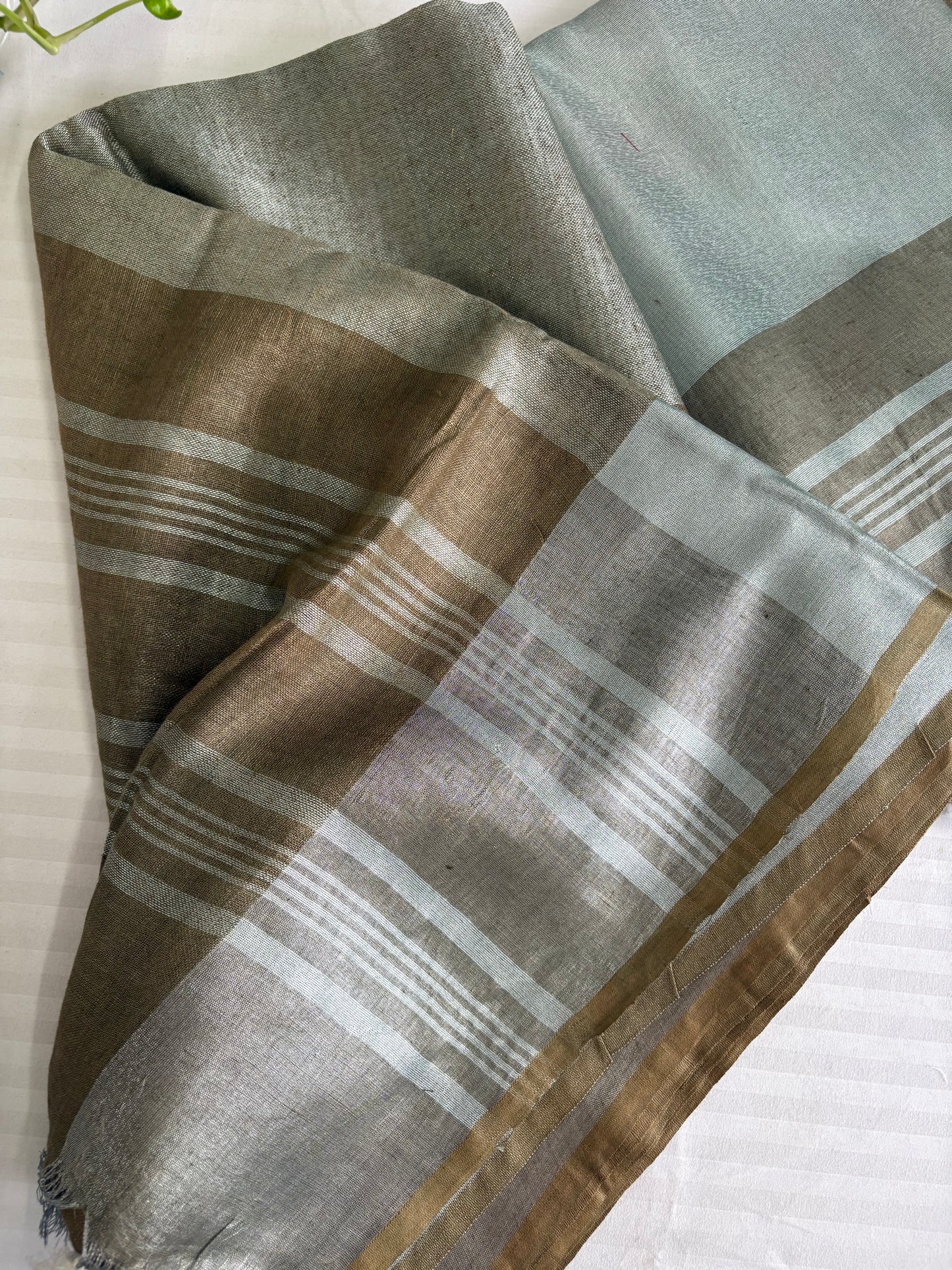 Brown silver pure Linen By Linen Saree With running Blouse