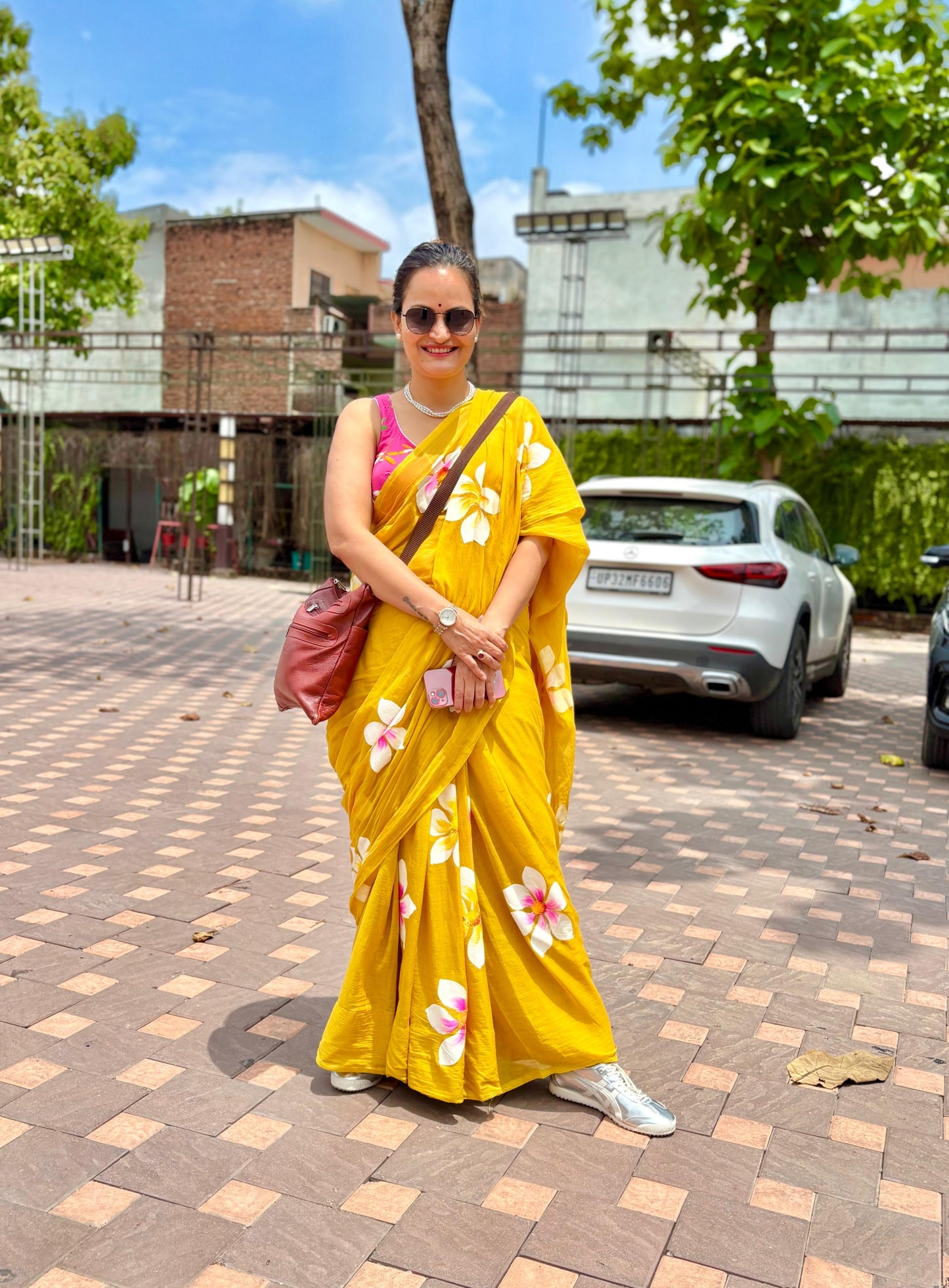 Hand Painted Mul Cotton Saree - Mustard