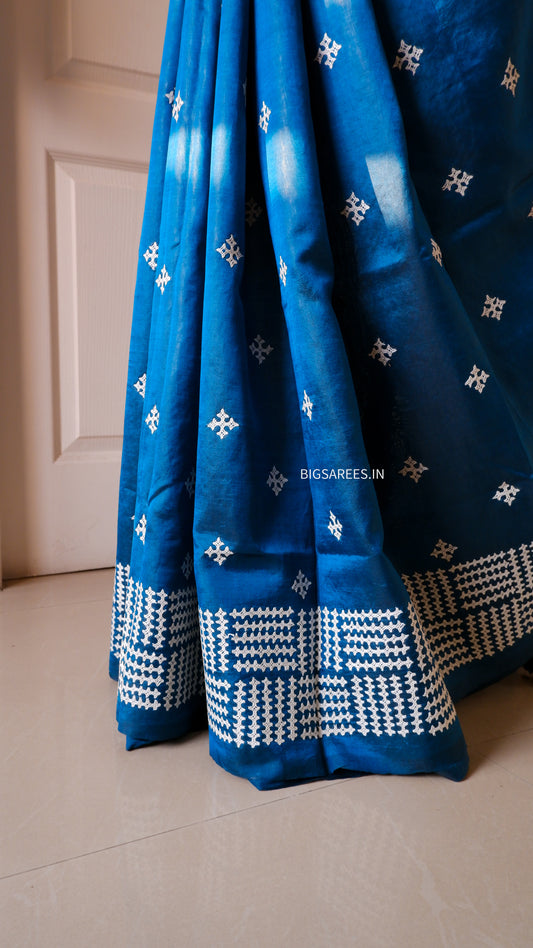 Kutch Hand Embroidered Pure Banglore Silk Saree – (Silk Marked)