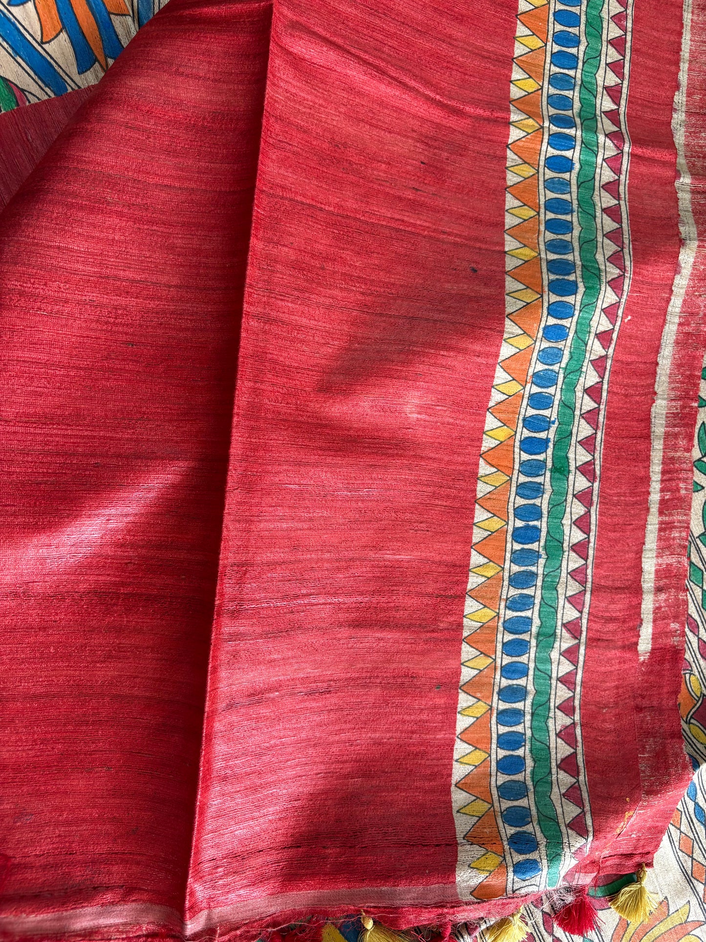 Pure Tussar Ghicha Silk Handcrafted Madhubani Half Saree (Silk Marked)