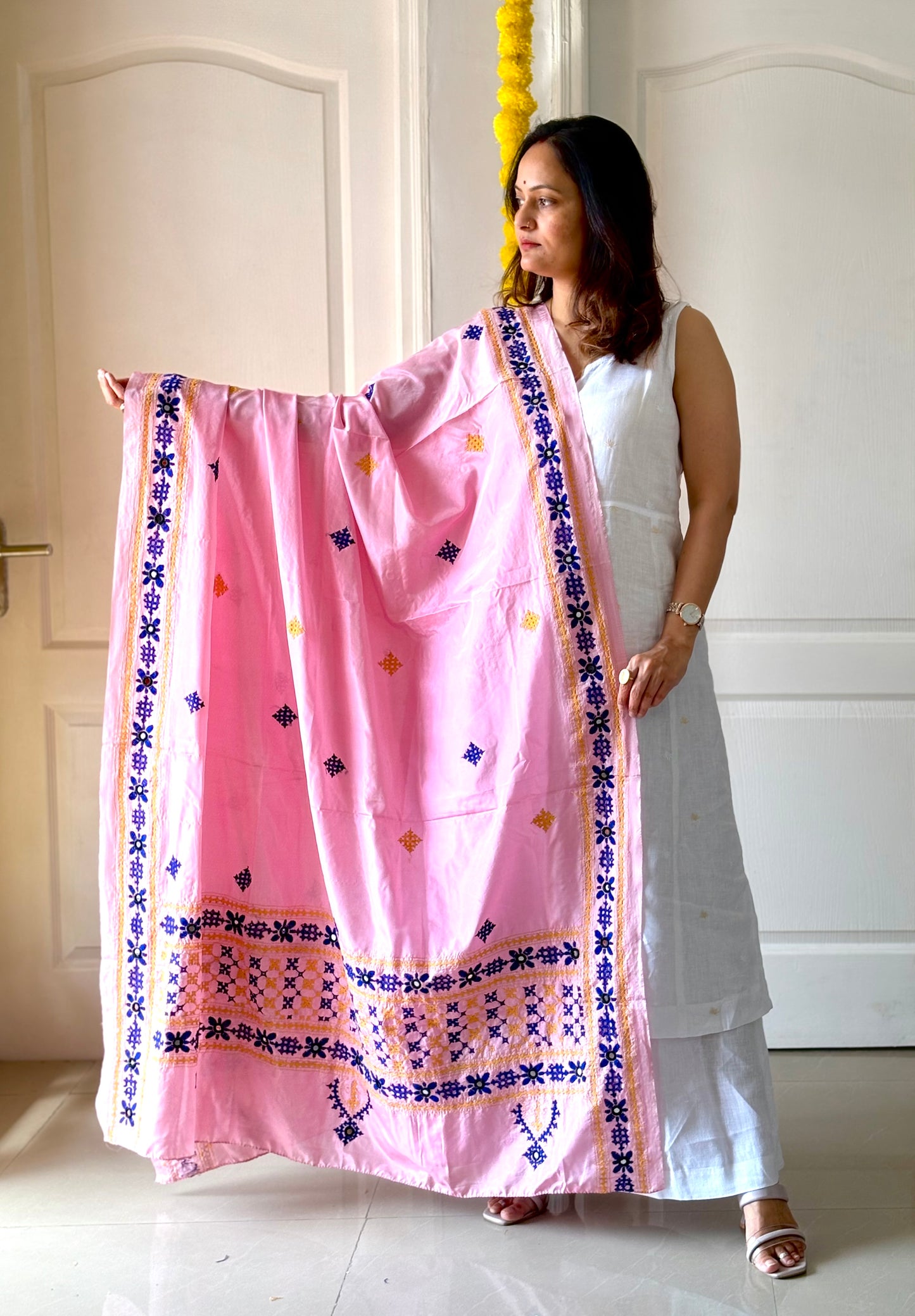 Kutchi work Silk Dupatta