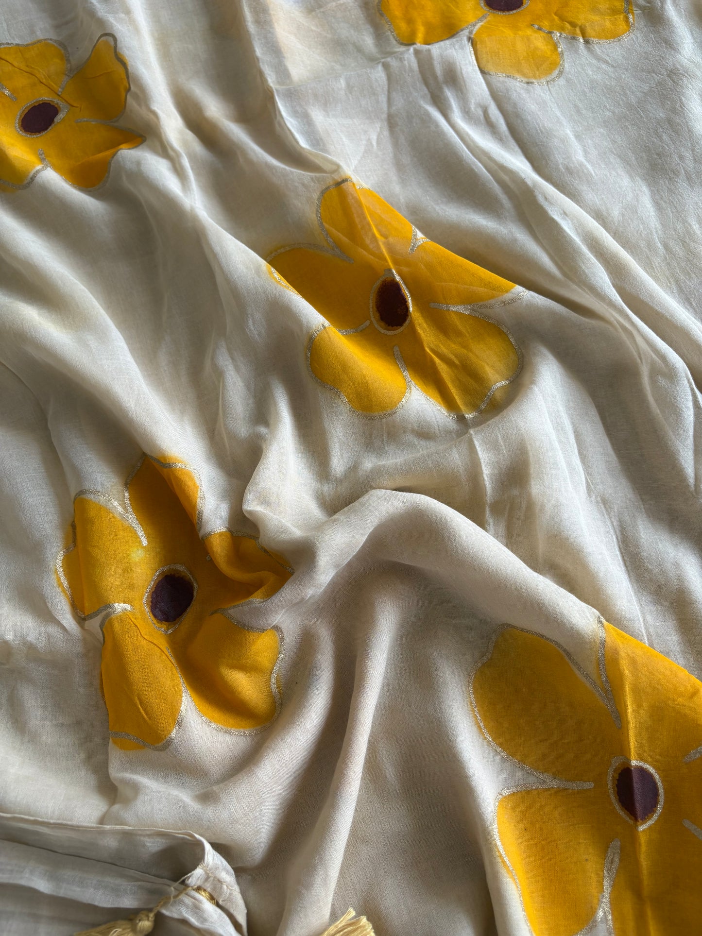 Hand Painted Mul Cotton Saree - Badami