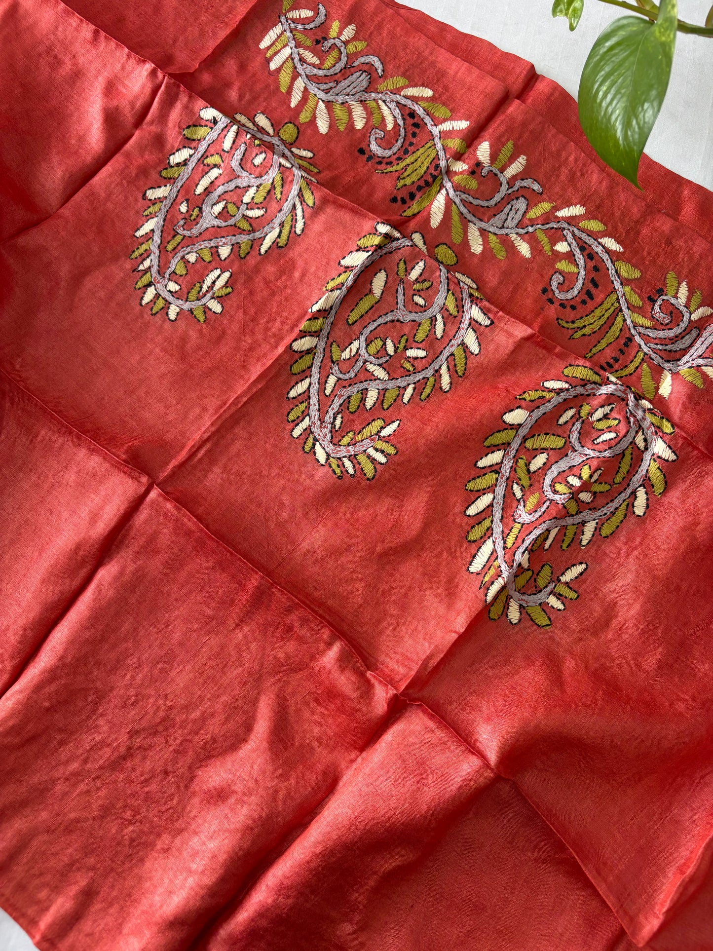 Kantha Stitch Pure Tassar Silk Blouse Piece