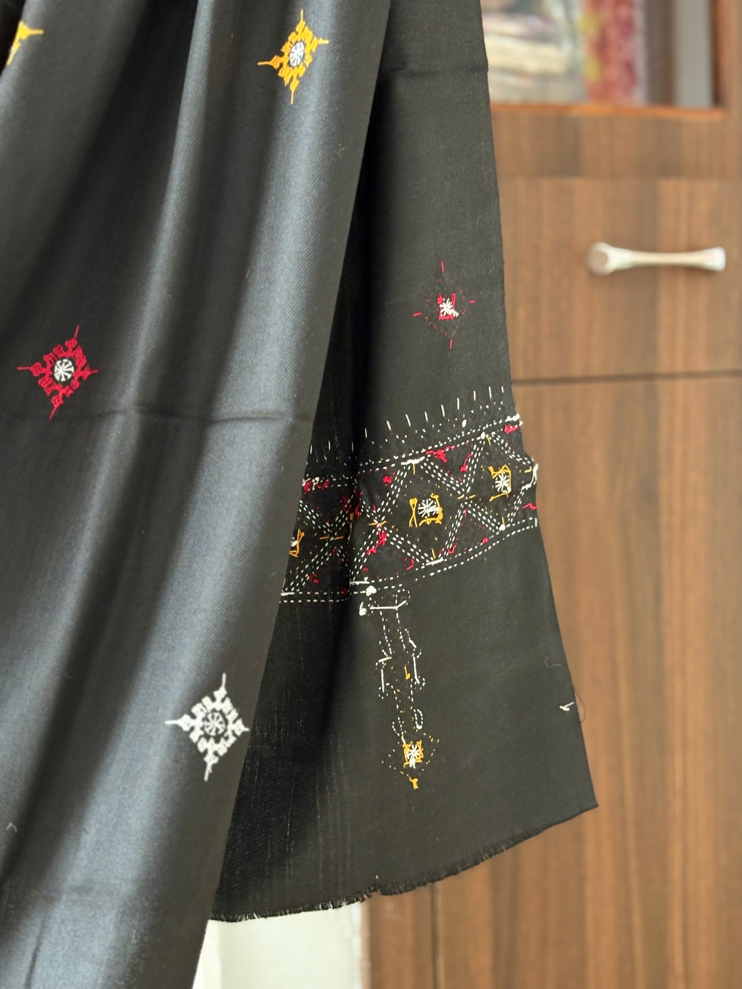 Gujrati Stitch Hand Embroidered Woollen Warm Shawl