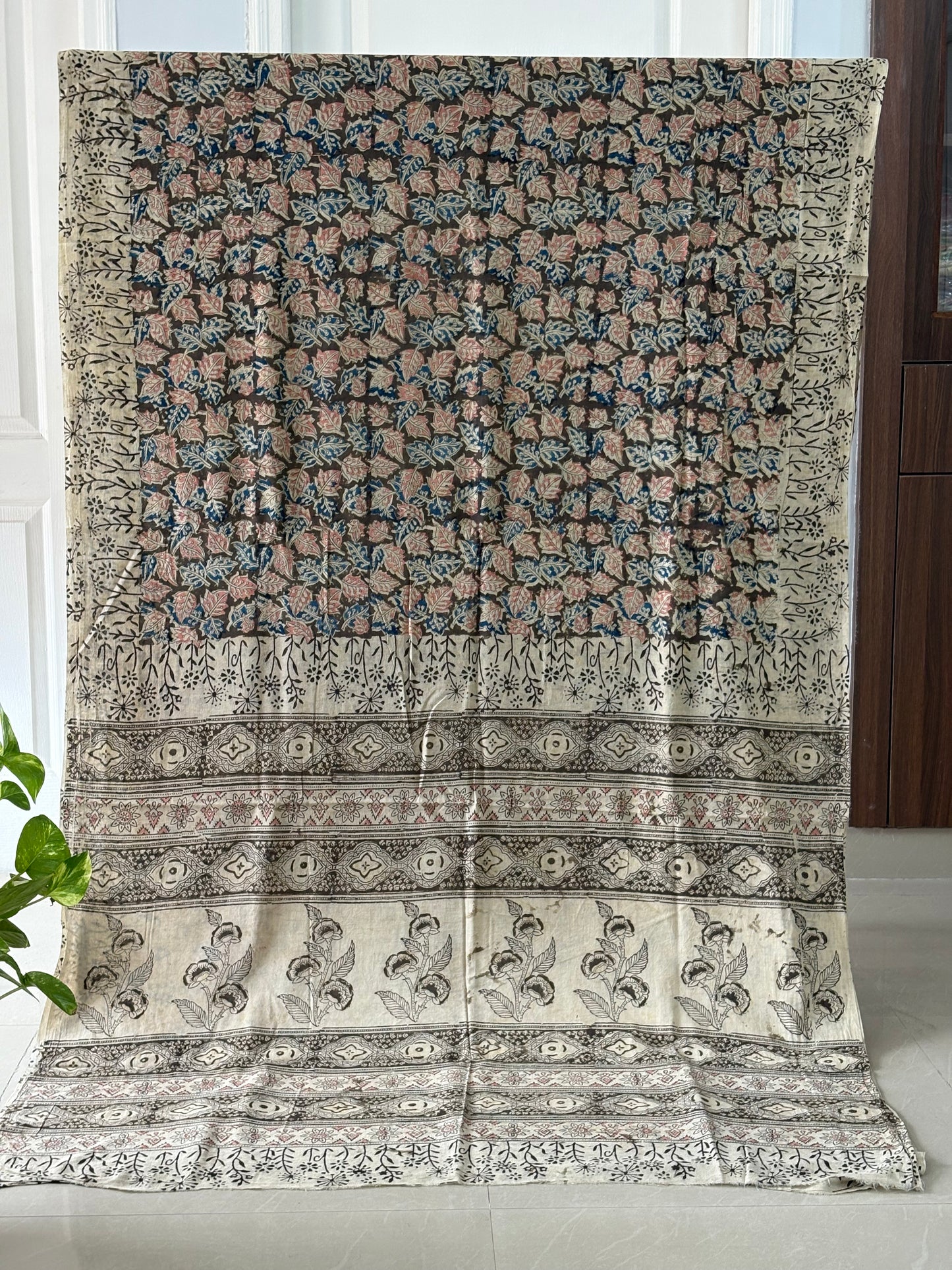 Kalamkari printed malmal cotton Saree with blouse