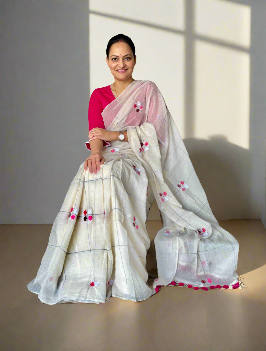 Mul Cotton Saree - off white