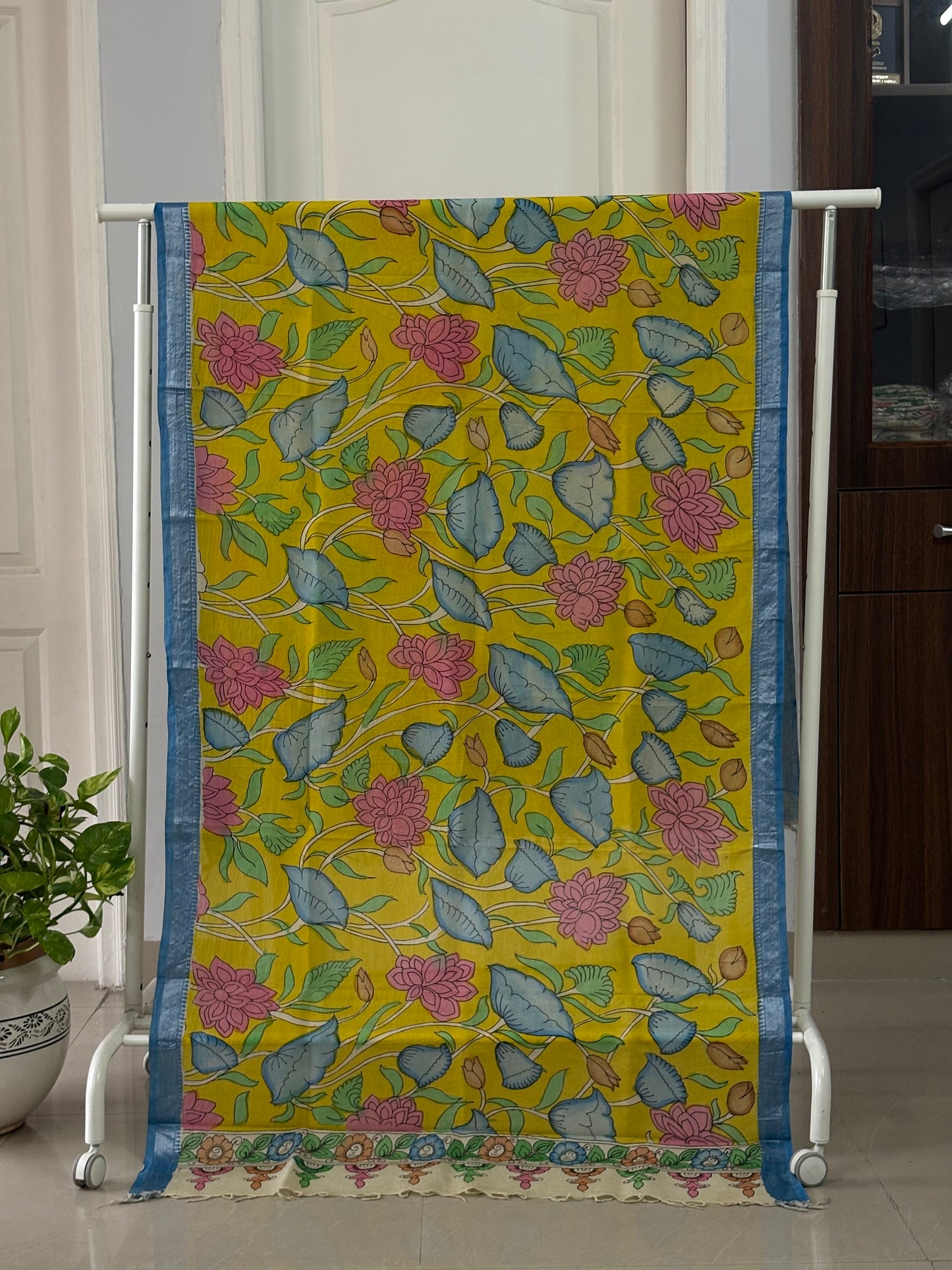 Pen Kalamkari hand painted Banglore Silk Dupatta