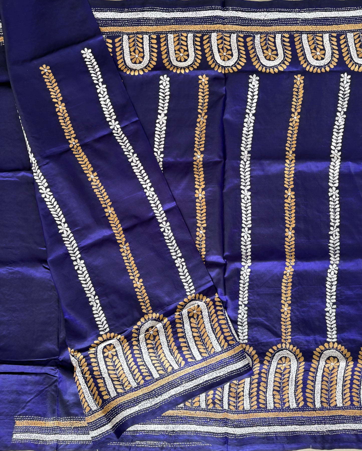Kantha Stitch Hand Embroidered Pure Banglore Silk Saree
