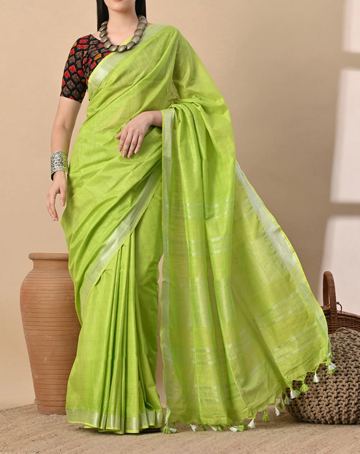 Cotton Linen Saree With running Blouse