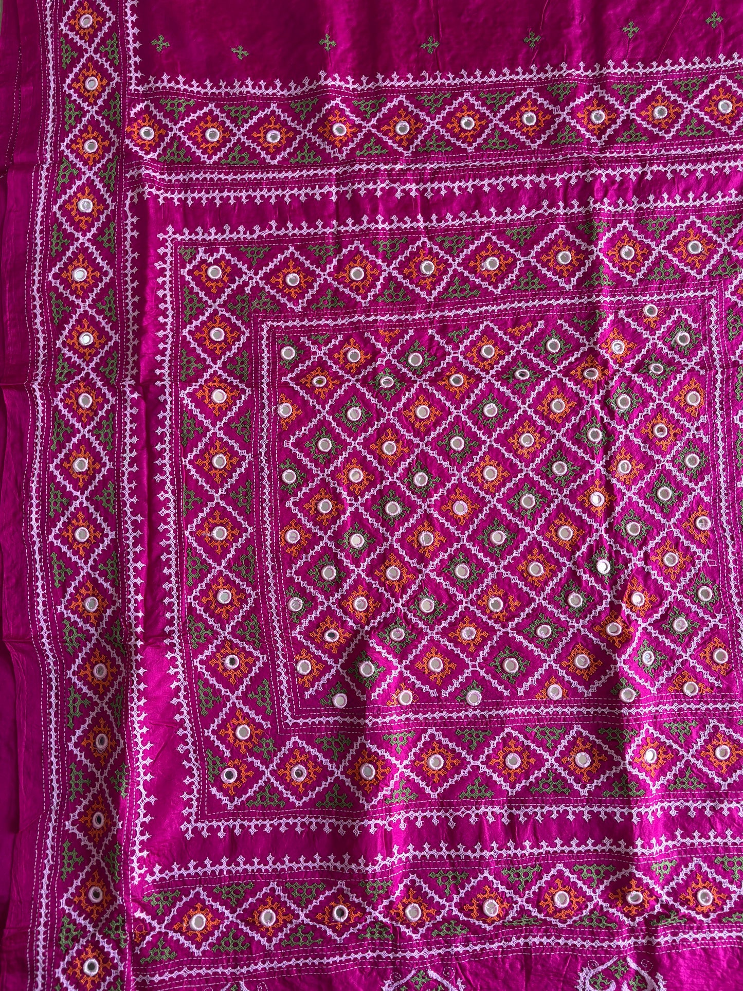 Kutch work/Gujrati stitch Hand Embroidered Pure Tassar Silk Saree