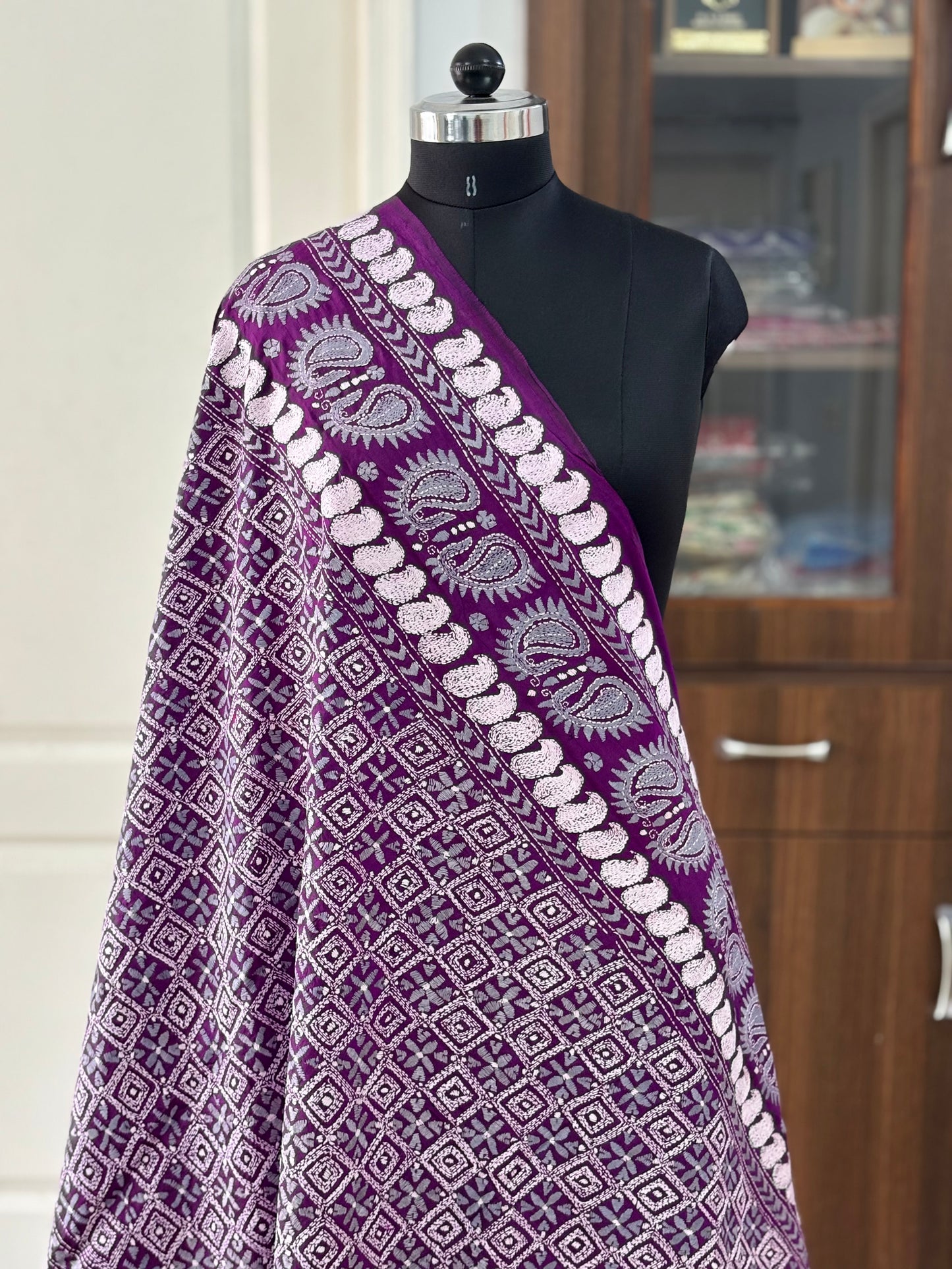 Kantha Stitch Hand Embroidary Full Work Pure Banglore Silk Dupatta