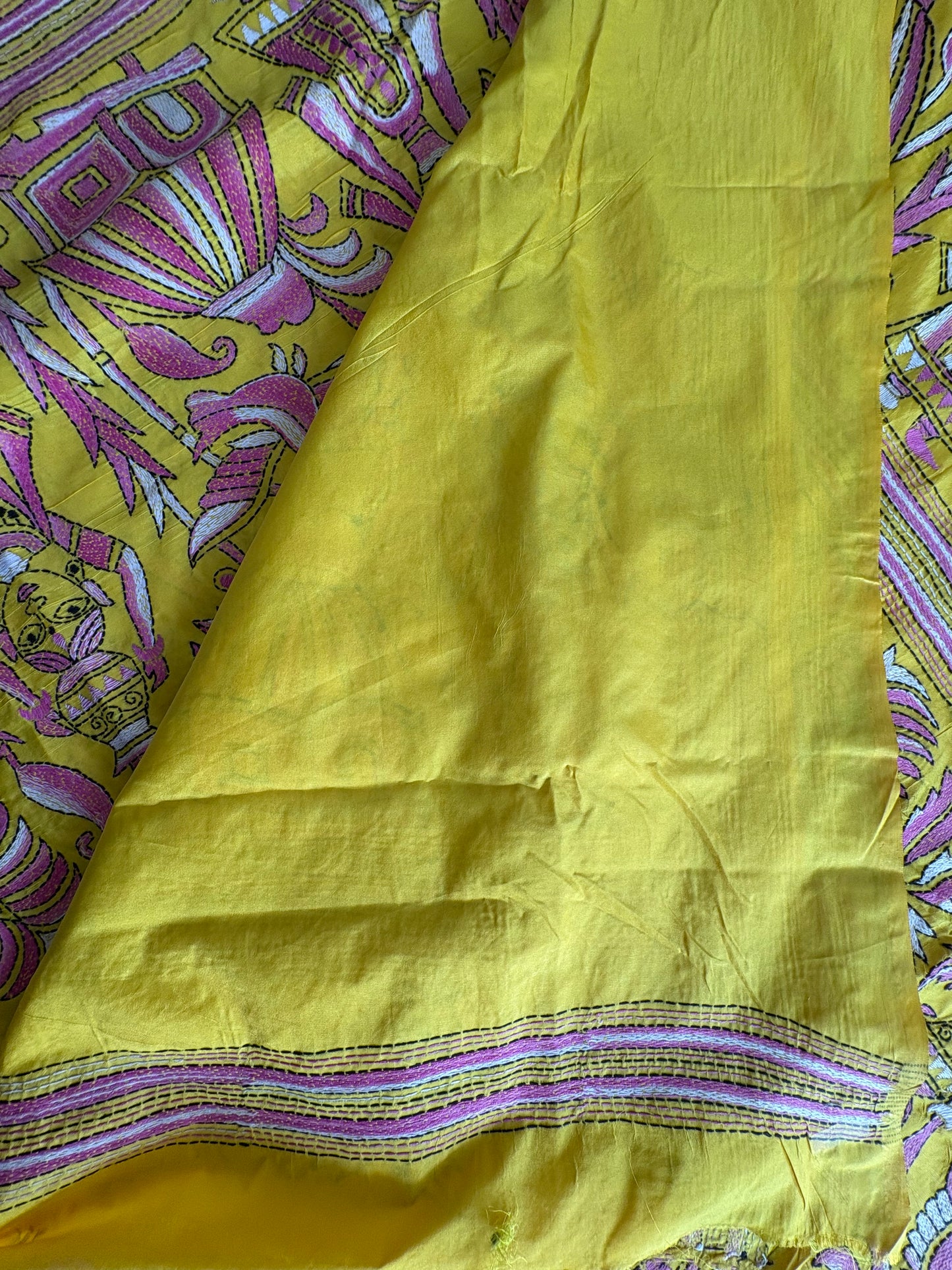 Kantha Stitch Hand Work Embroidered Art Silk Saree With Blouse