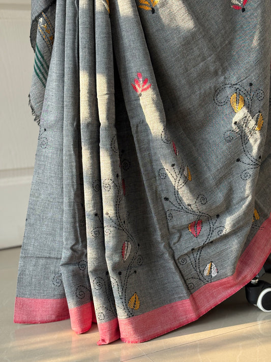 Kantha Hand Embroidered Pure Cotton Saree