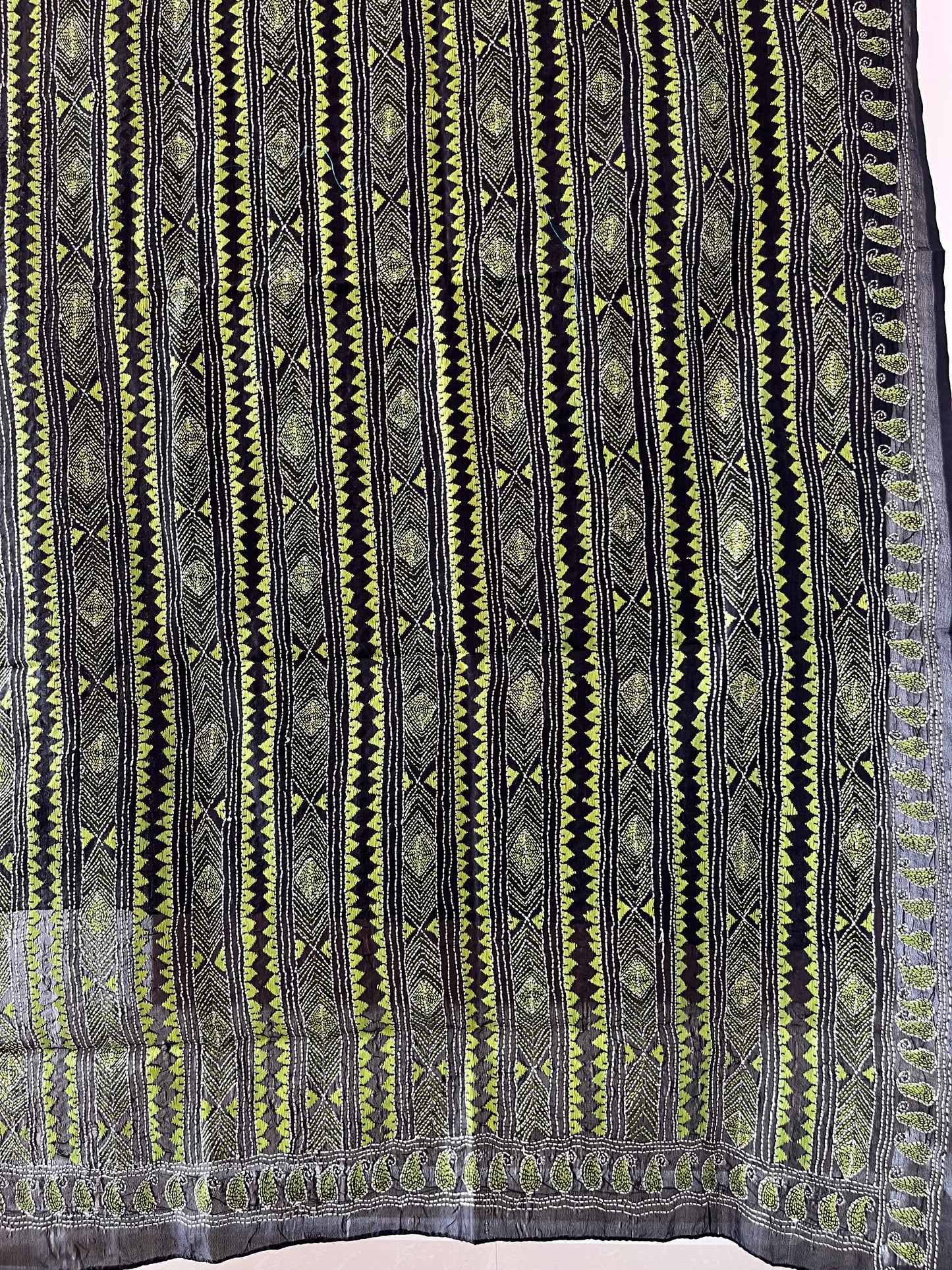 Kantha Stitch Hand Embroidary Full Work Tye Dye Semi Tusshar Silk Dupatta - Red