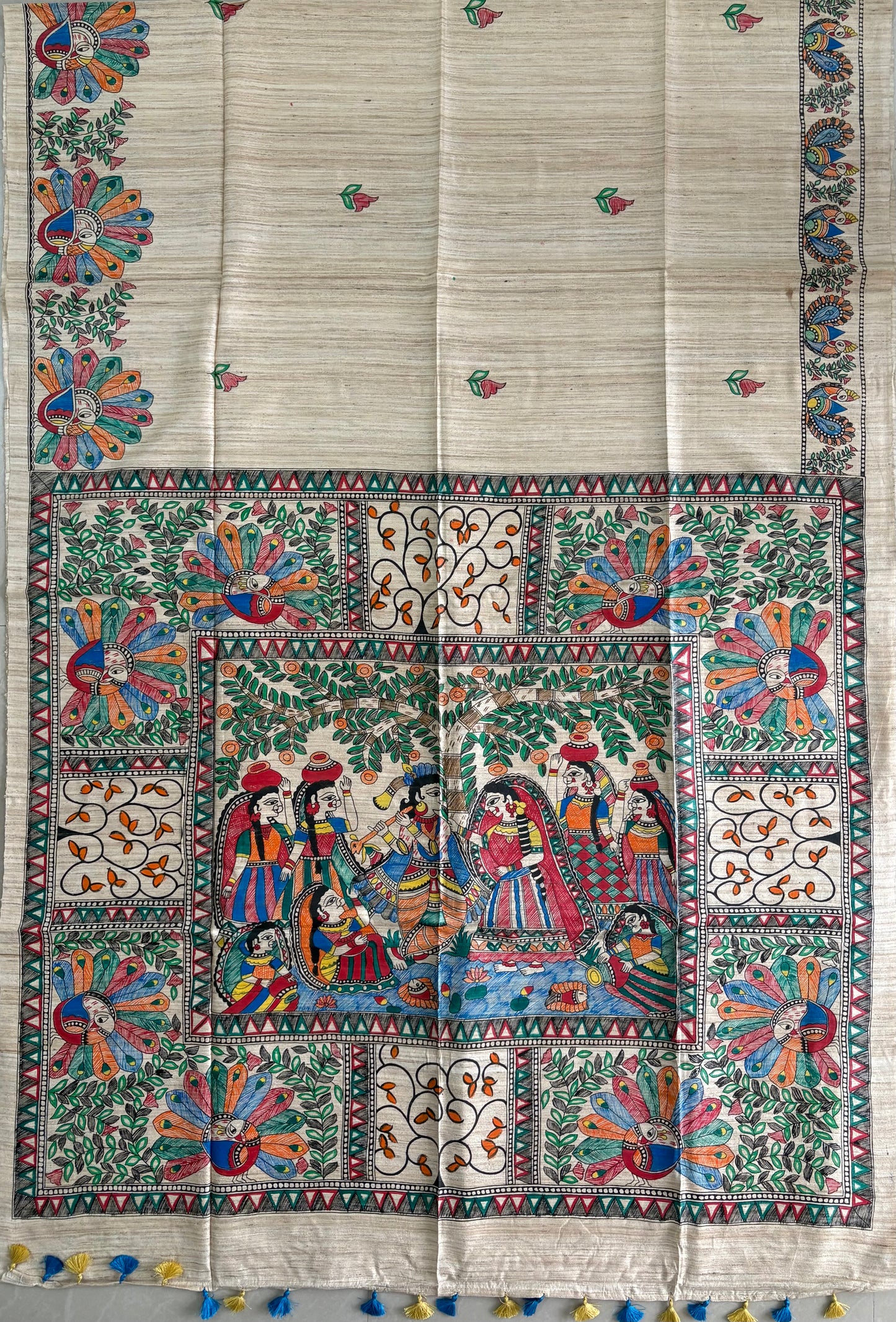 Pure Tussar Ghicha Silk Handcrafted Madhubani Saree (Silk Marked)