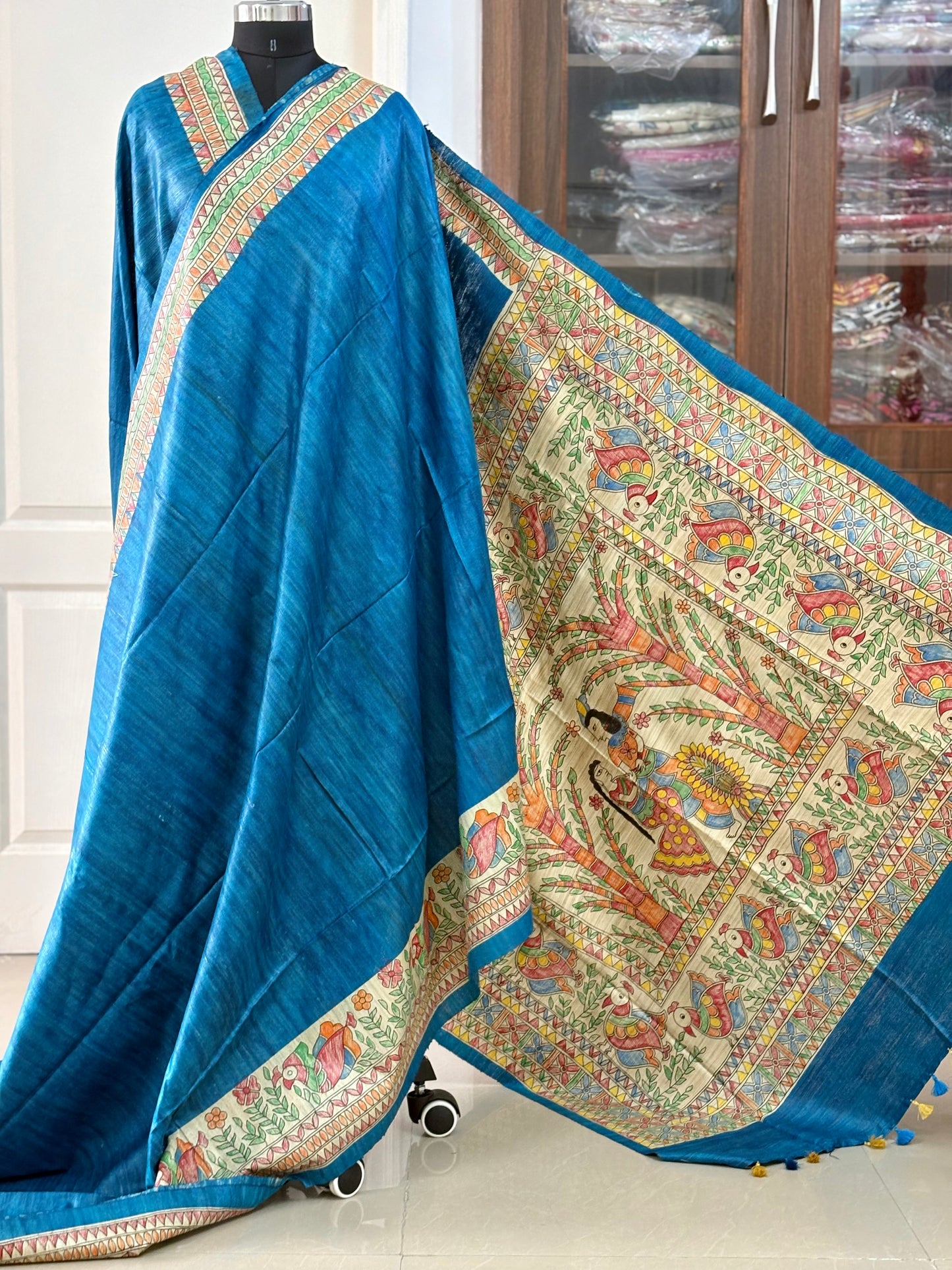 Pure Tussar Ghicha Silk Handcrafted Madhubani Saree (Silk Marked)