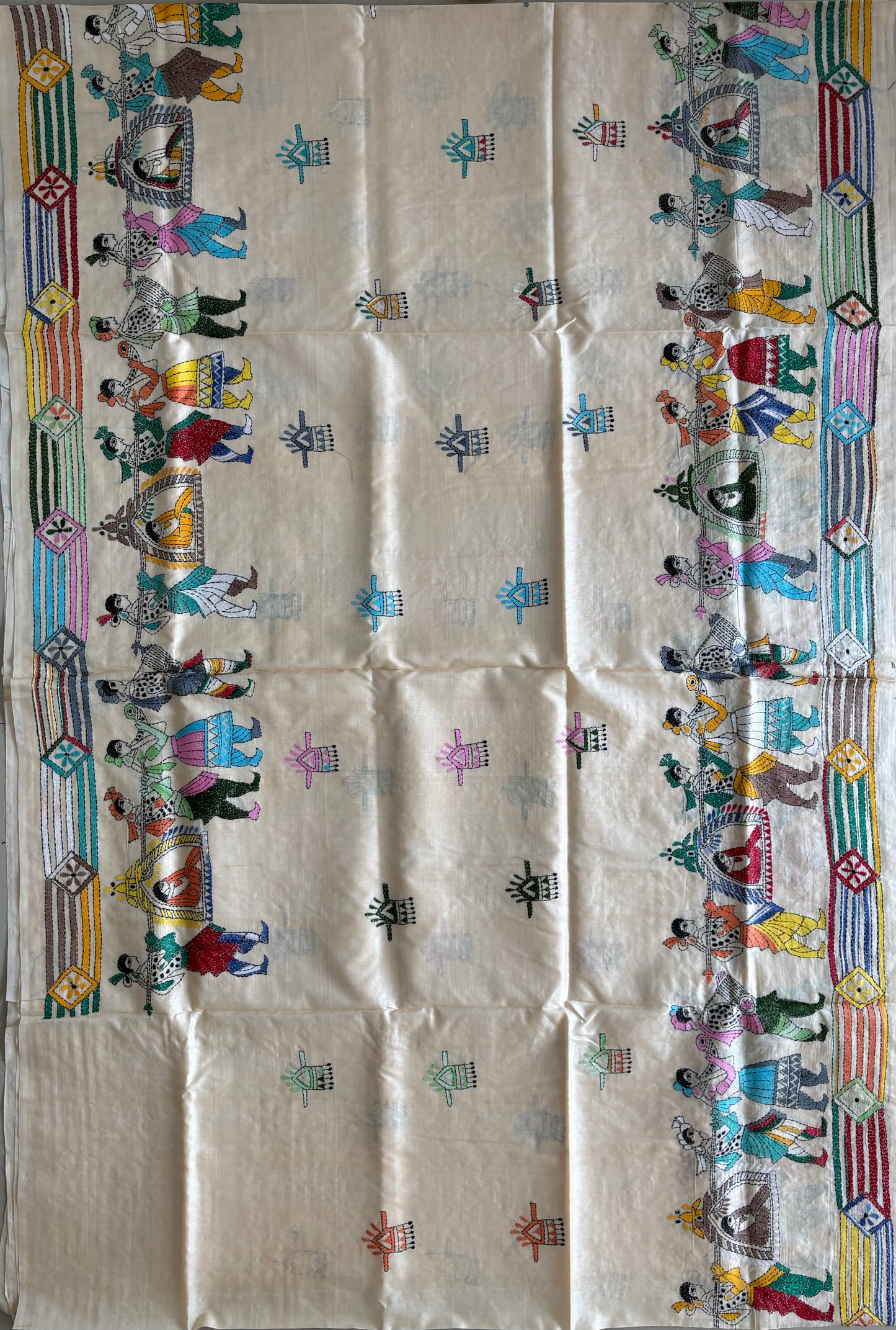 Kantha Hand Embroidered Pure Tussar Silk Saree