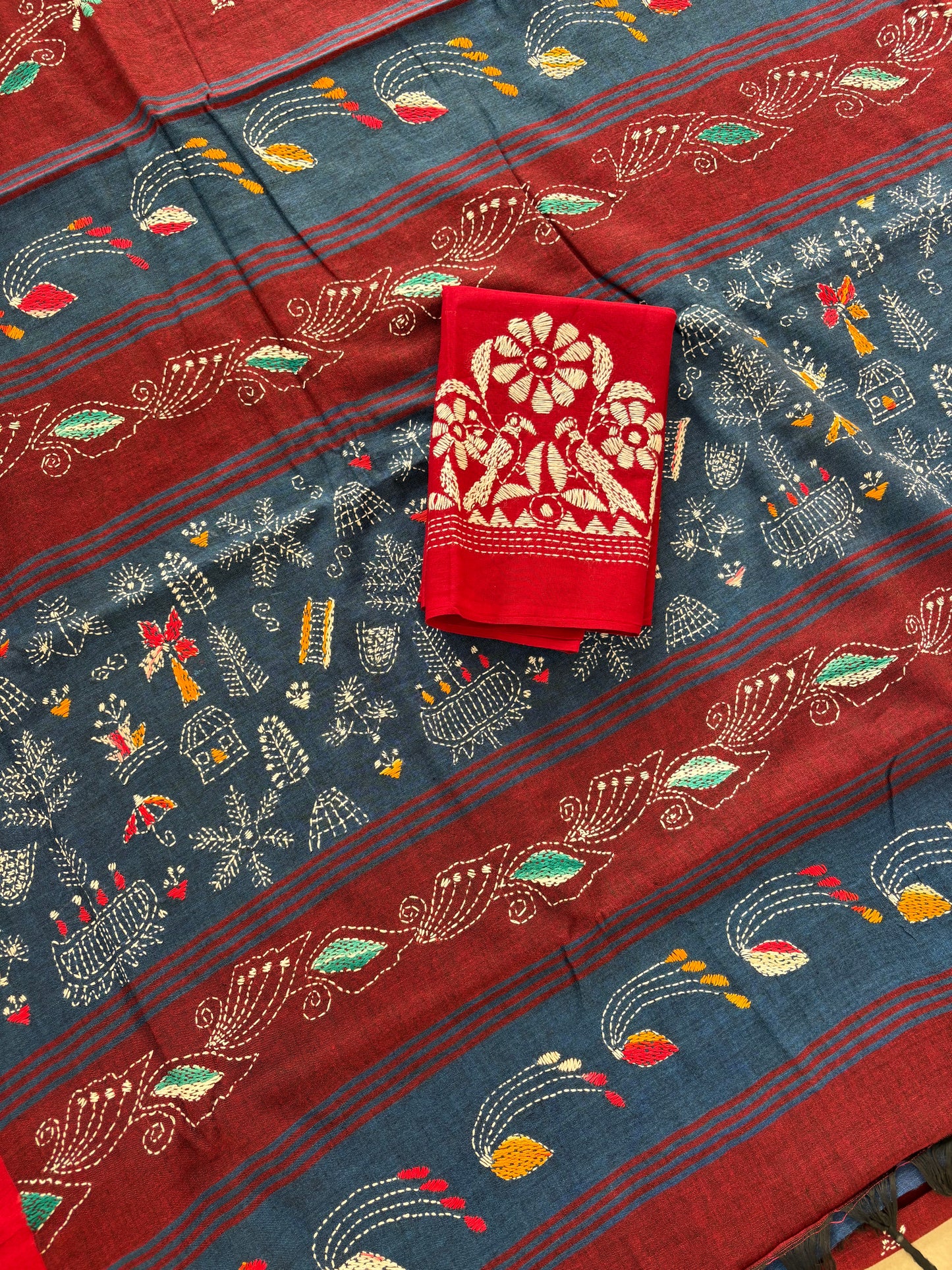 Kantha Hand Embroidered Pure Cotton Saree