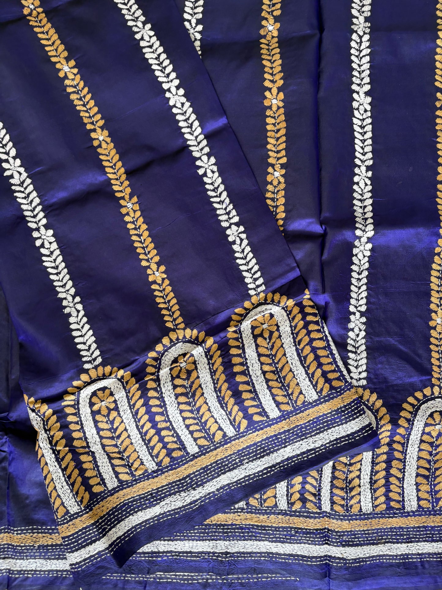 Kantha Stitch Hand Embroidered Pure Banglore Silk Saree