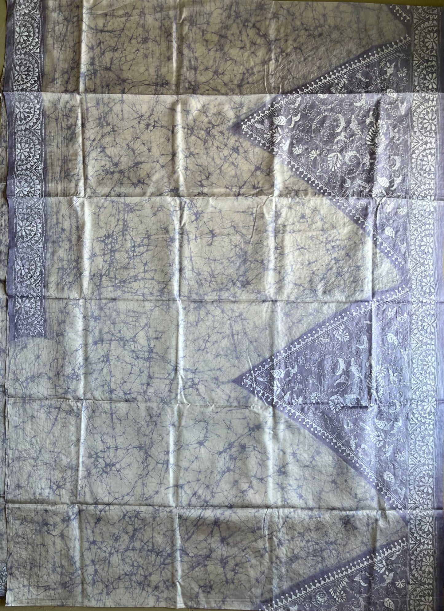 Kantha Stitch Hand Embroidered Art Silk Saree With Blouse