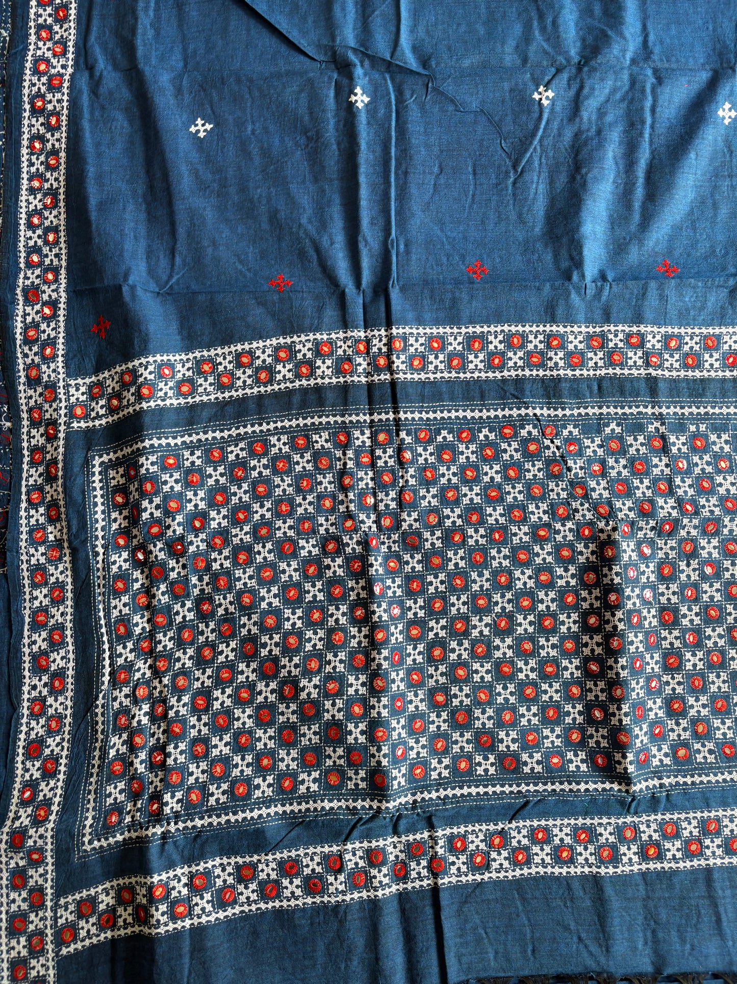 Gujrati Stitch/Kutch Hand Embroidered pure Cotton Saree