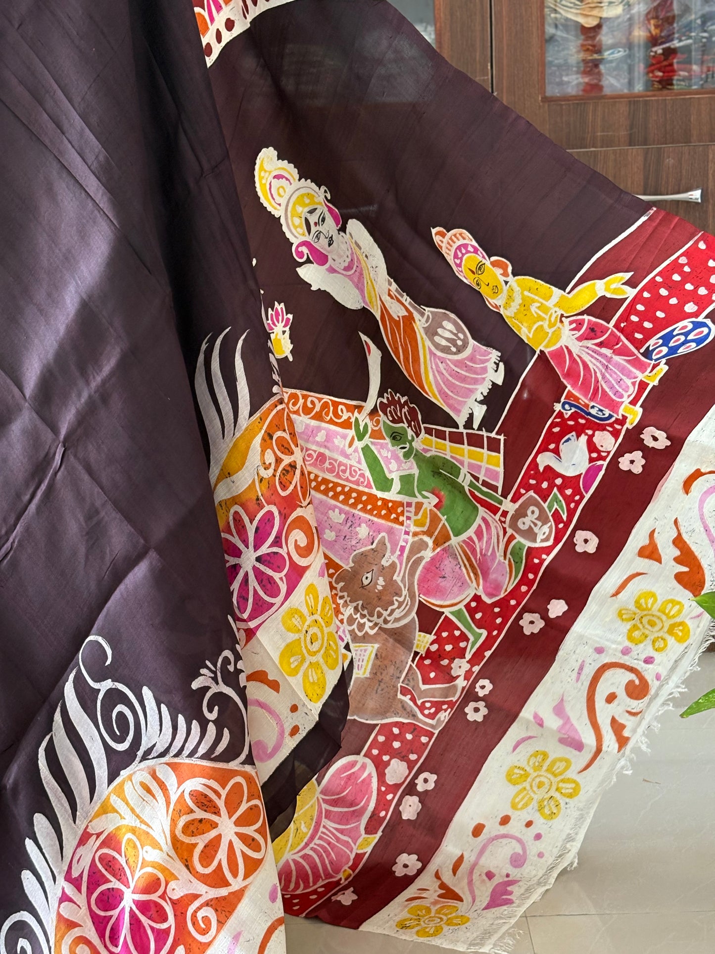 Exclusive Hand painted Pure Bishnupuri Silk Saree (Silk Marked)
