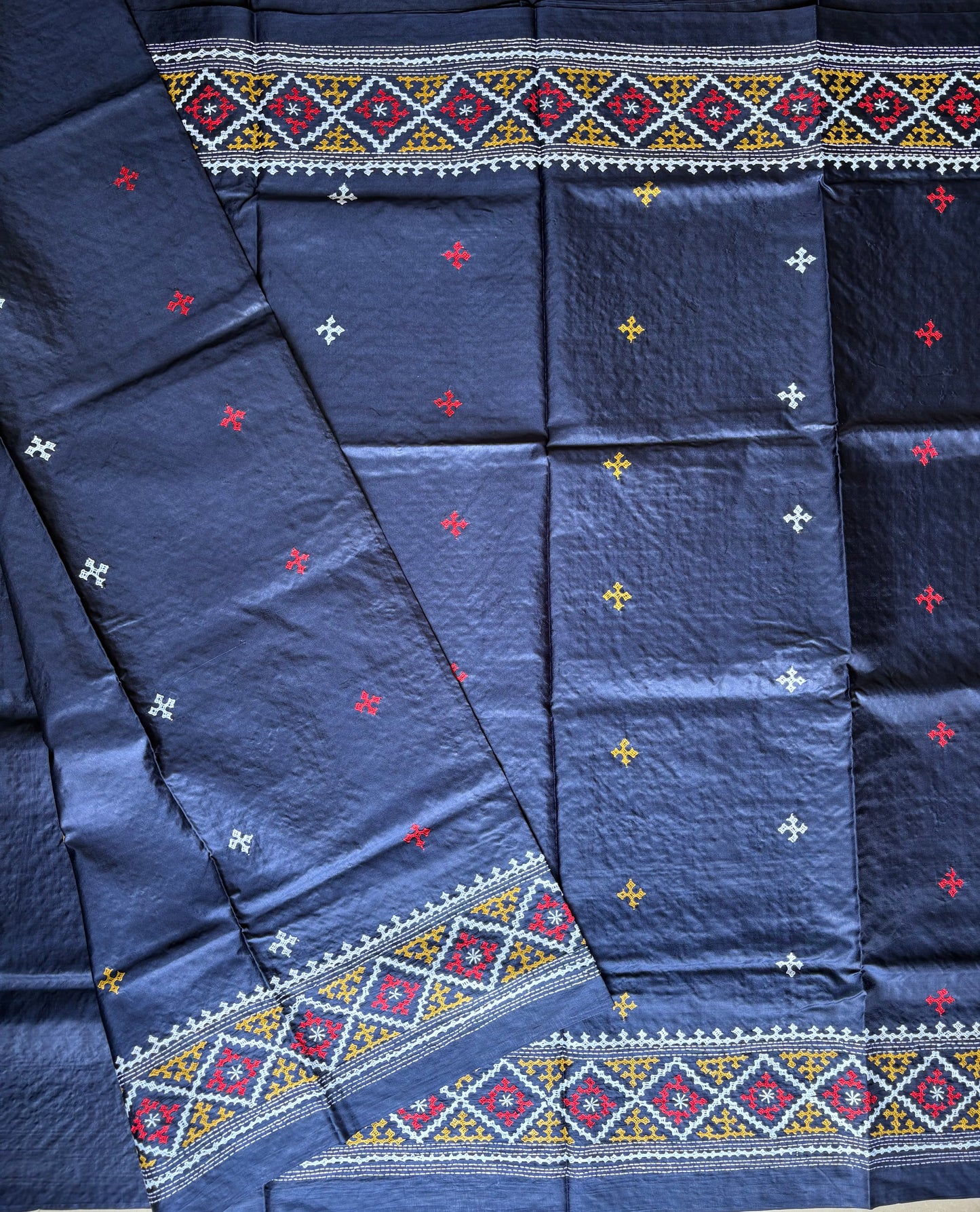 Gujrati/Kutchi Work Hand Embroidered Pure Banglore Silk Saree
