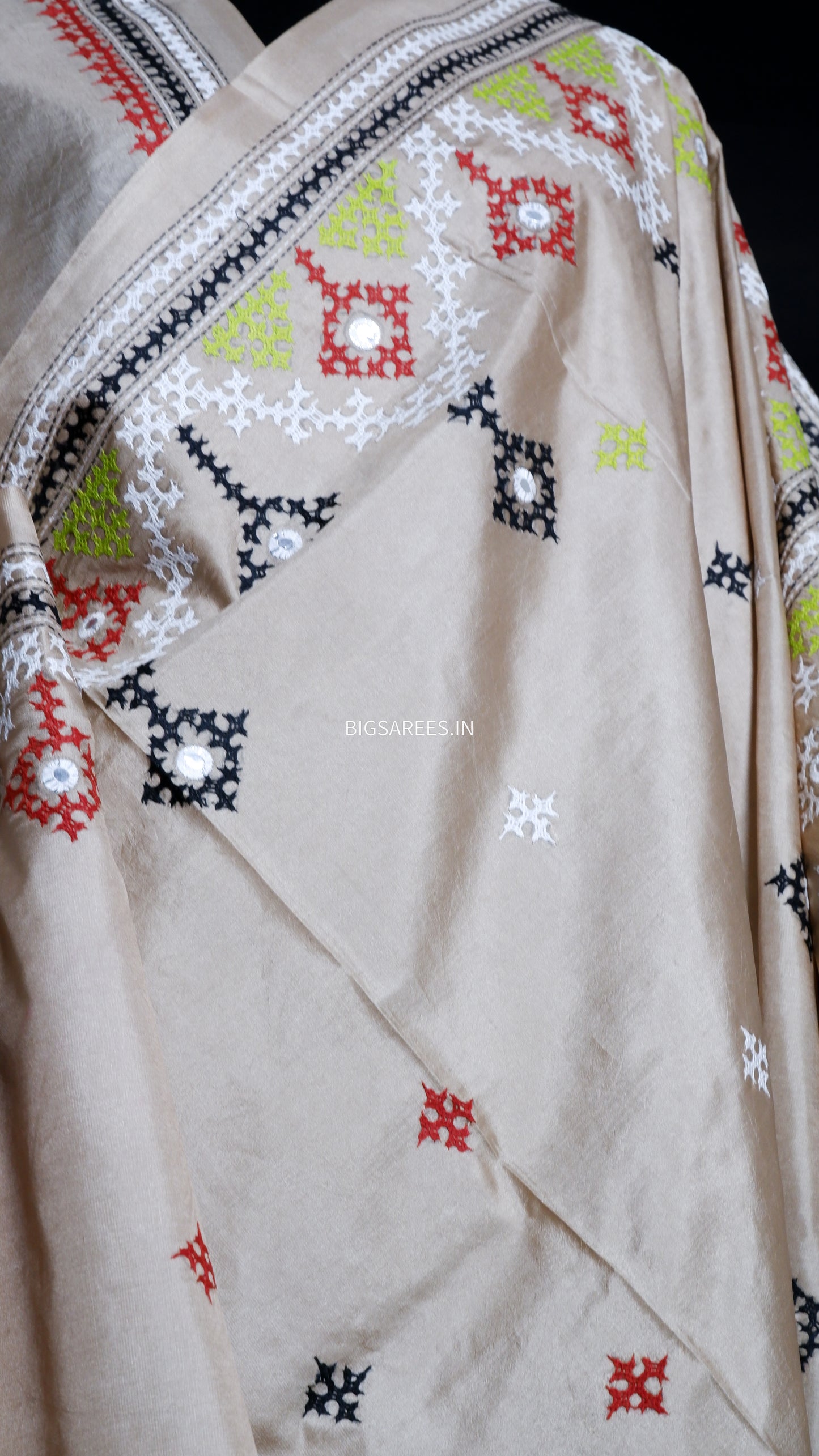 Kutch Hand Embroidered Pure Banglore Silk Saree