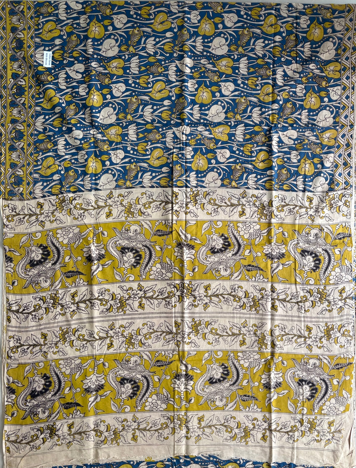 Kalamkari printed malmal cotton Saree with blouse