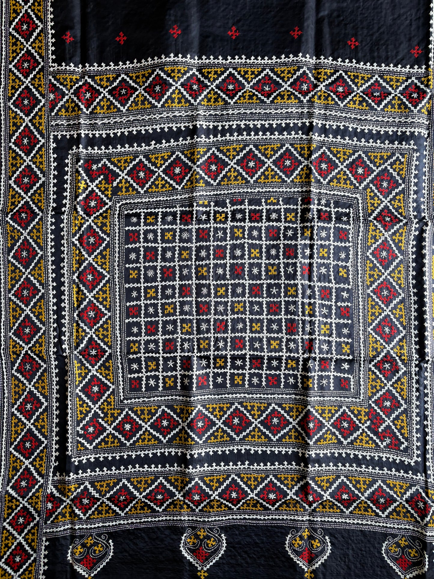 Gujrati/Kutchi Work Hand Embroidered Pure Banglore Silk Saree