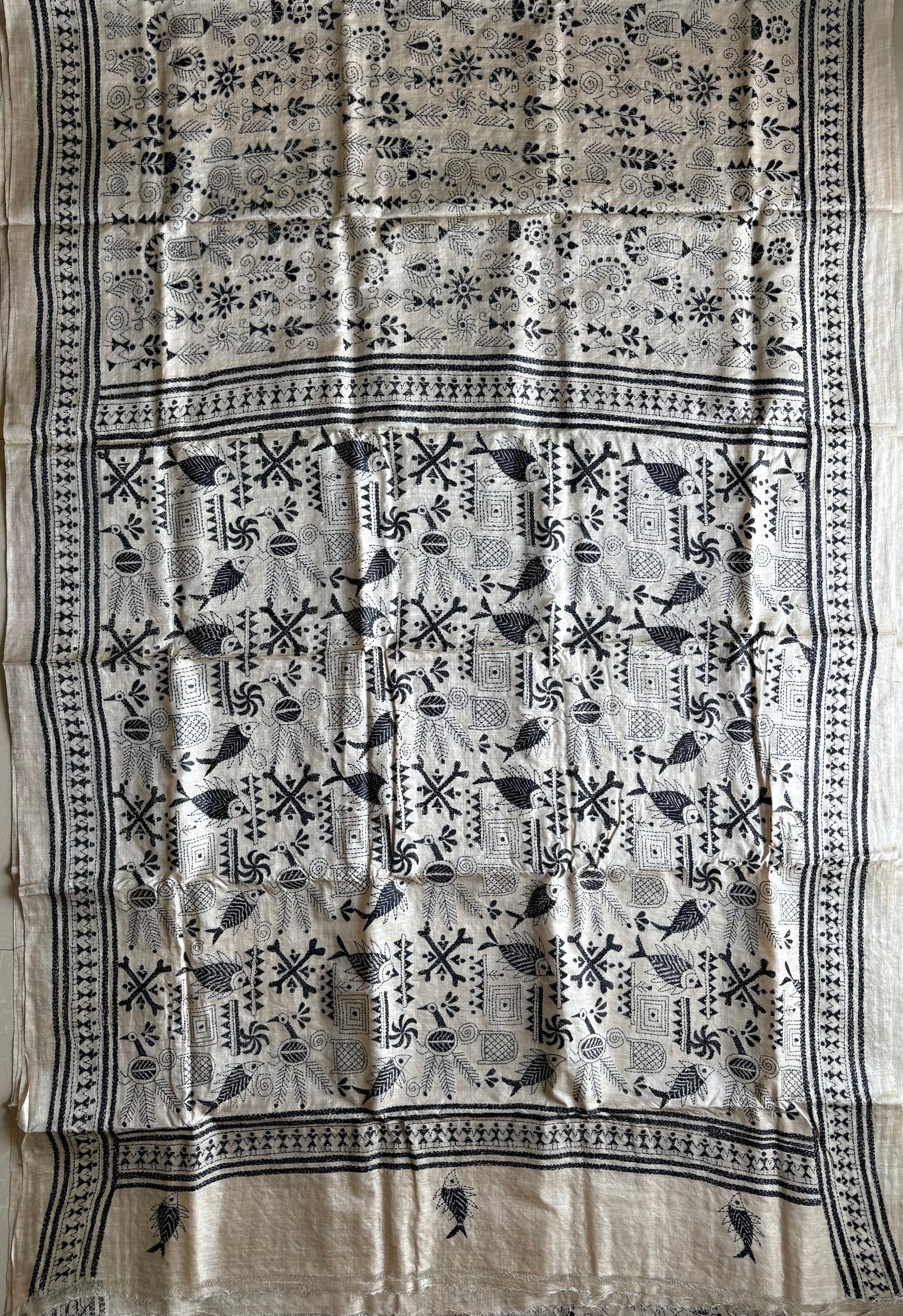 Kantha Stitch Hand Embroidered Pure Gachi Tussar Silk Saree (Silk Marked)