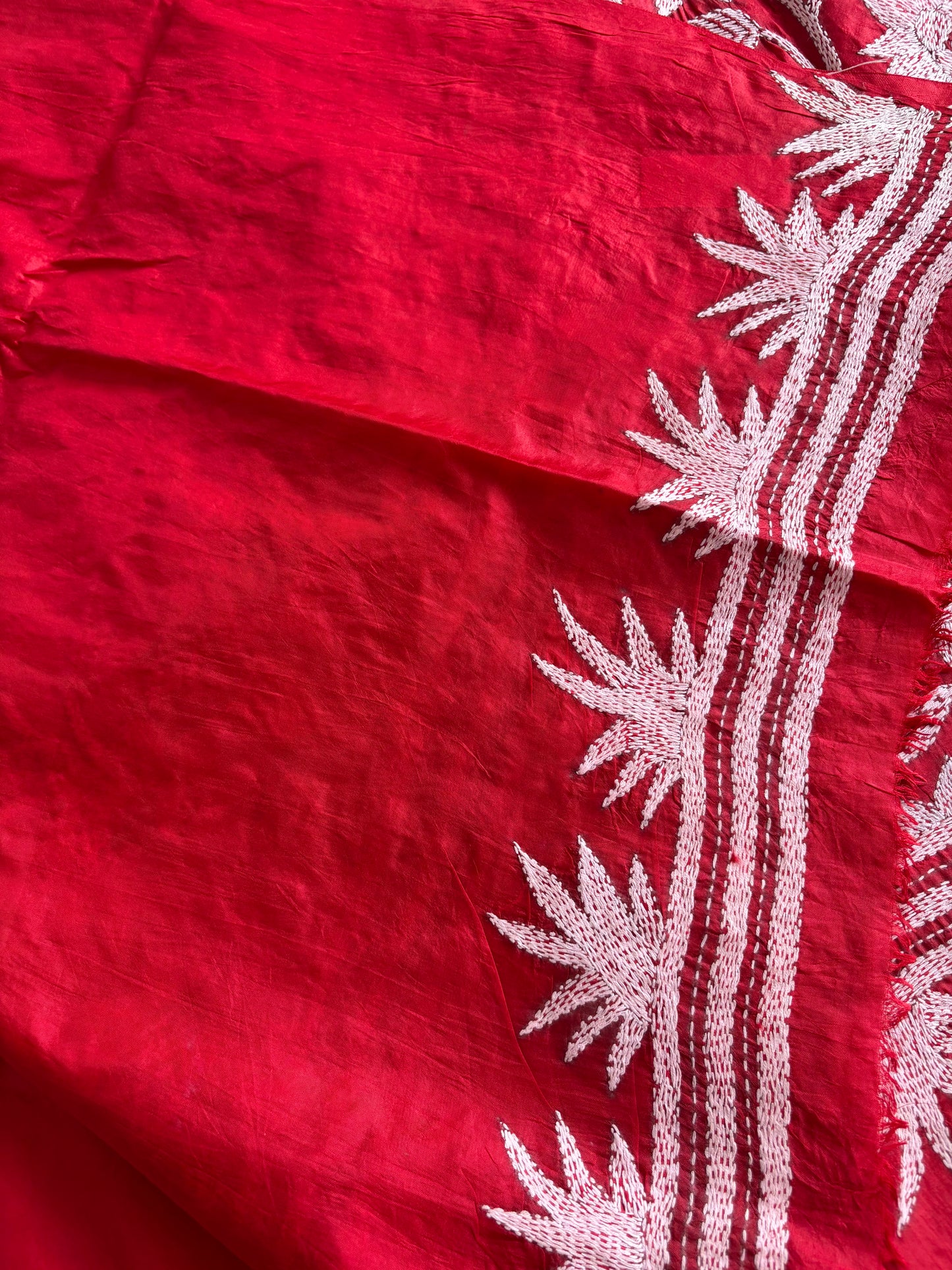 Kantha Stitch Hand Embroidered Pure Banglore Silk Saree (Silk Marked)