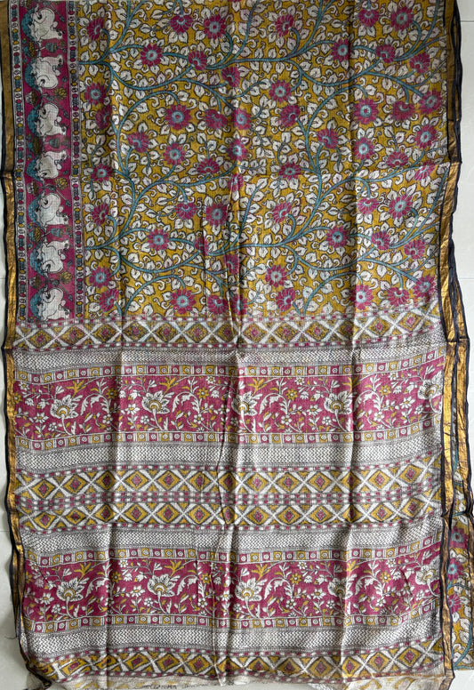 Kalamkari printed Kota doria Saree with blouse