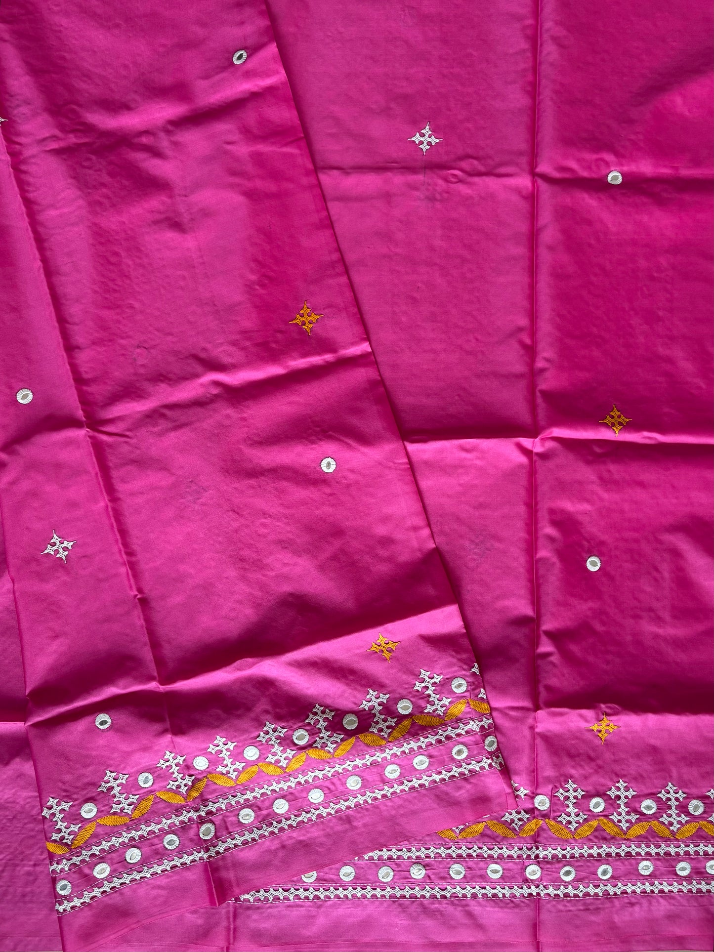 Gujrati Stitch/Kutch Hand Embroidered Art Silk Saree