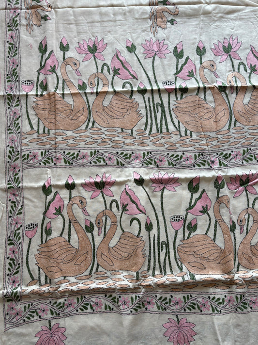 Kantha stitch Khadi Cotton Saree - Off white