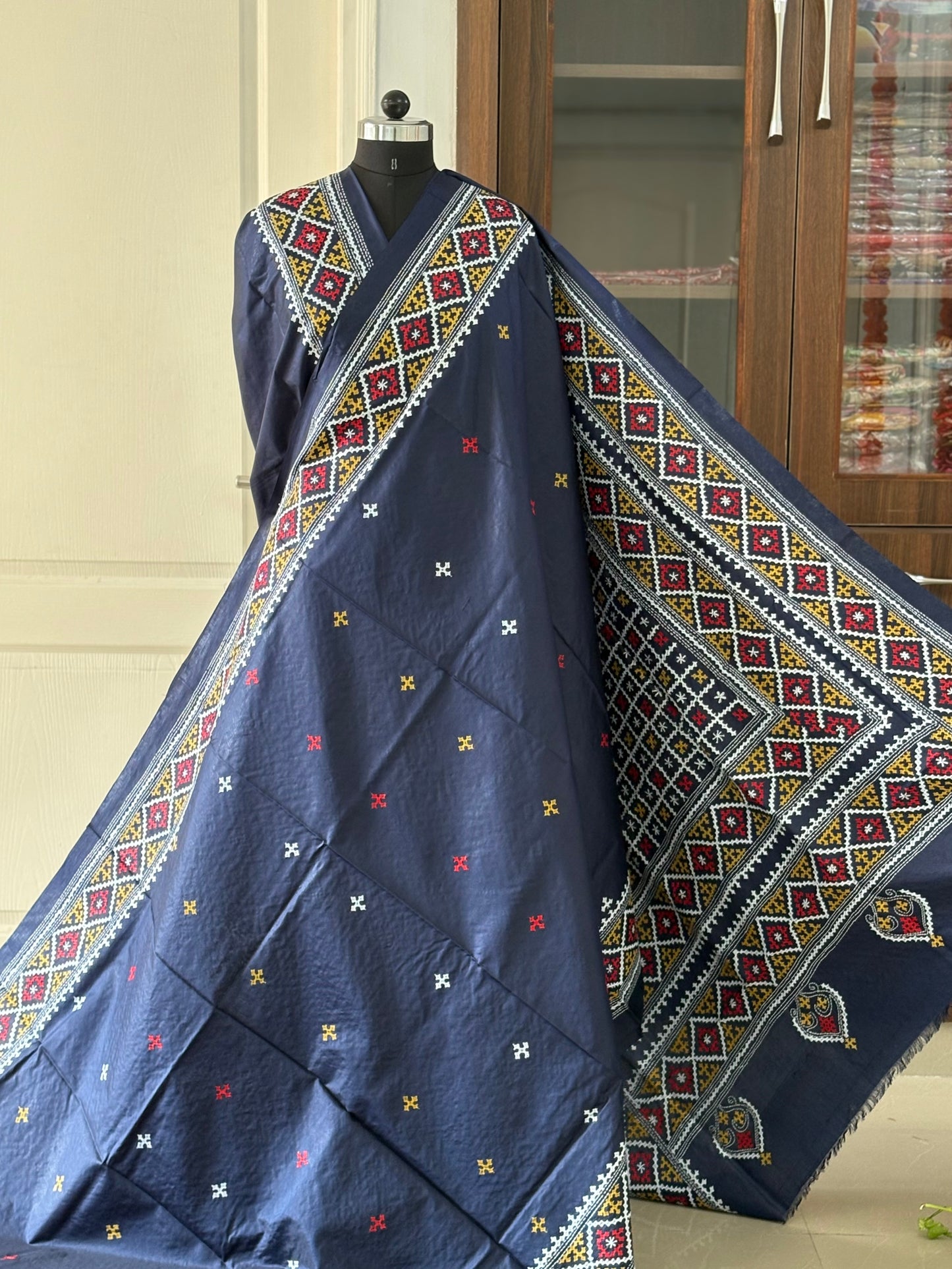 Gujrati/Kutchi Work Hand Embroidered Pure Banglore Silk Saree