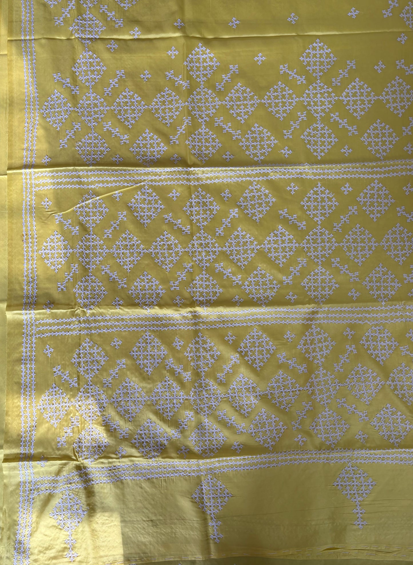 Gujrati Stitch/Kutch Hand Embroidered Art Silk Saree