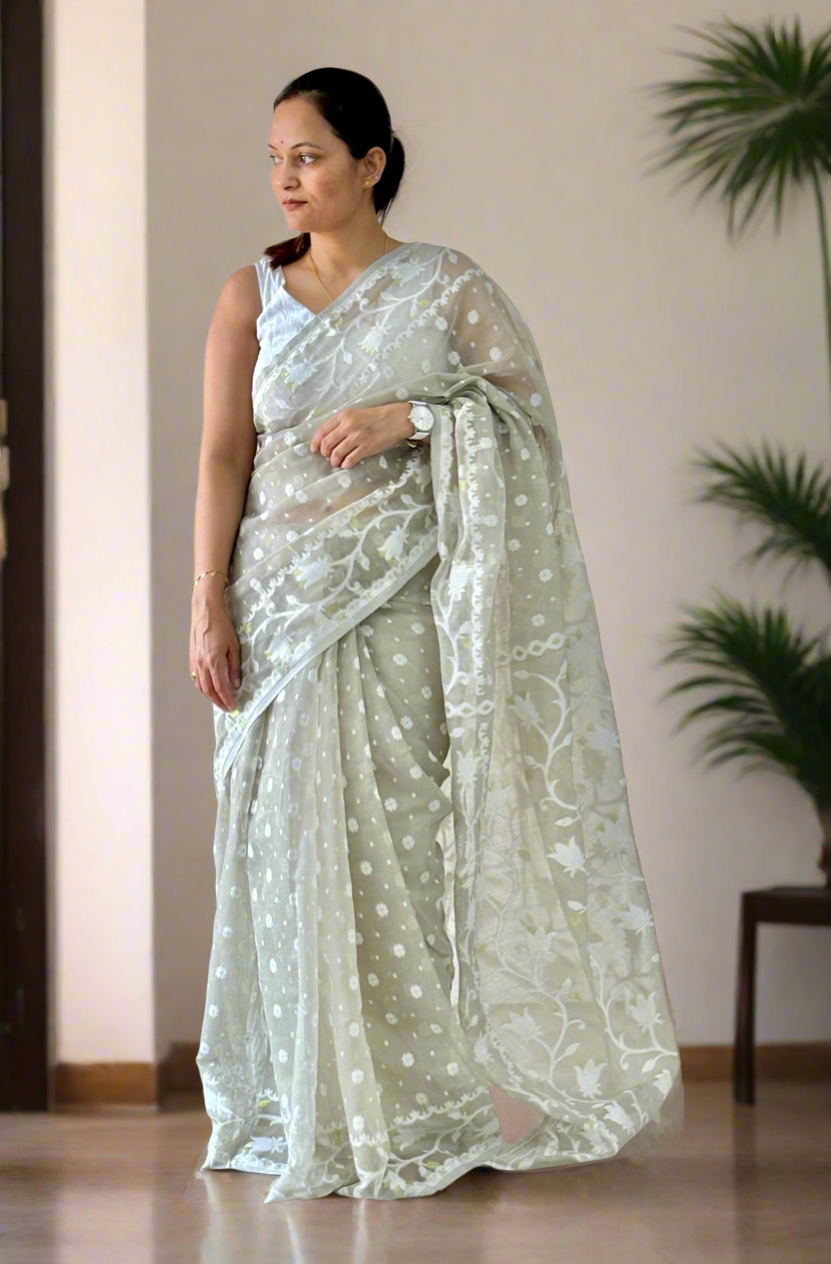 Grey Soft Dhakai/Jamdani Saree
