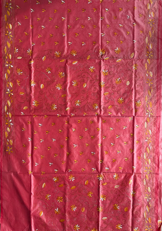 Kantha Stitch Hand Work Embroidered Art Silk Saree With Blouse