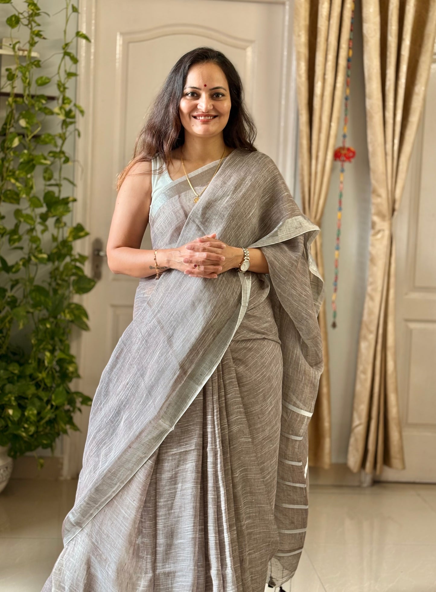 Linen By Linen Saree With Blouse