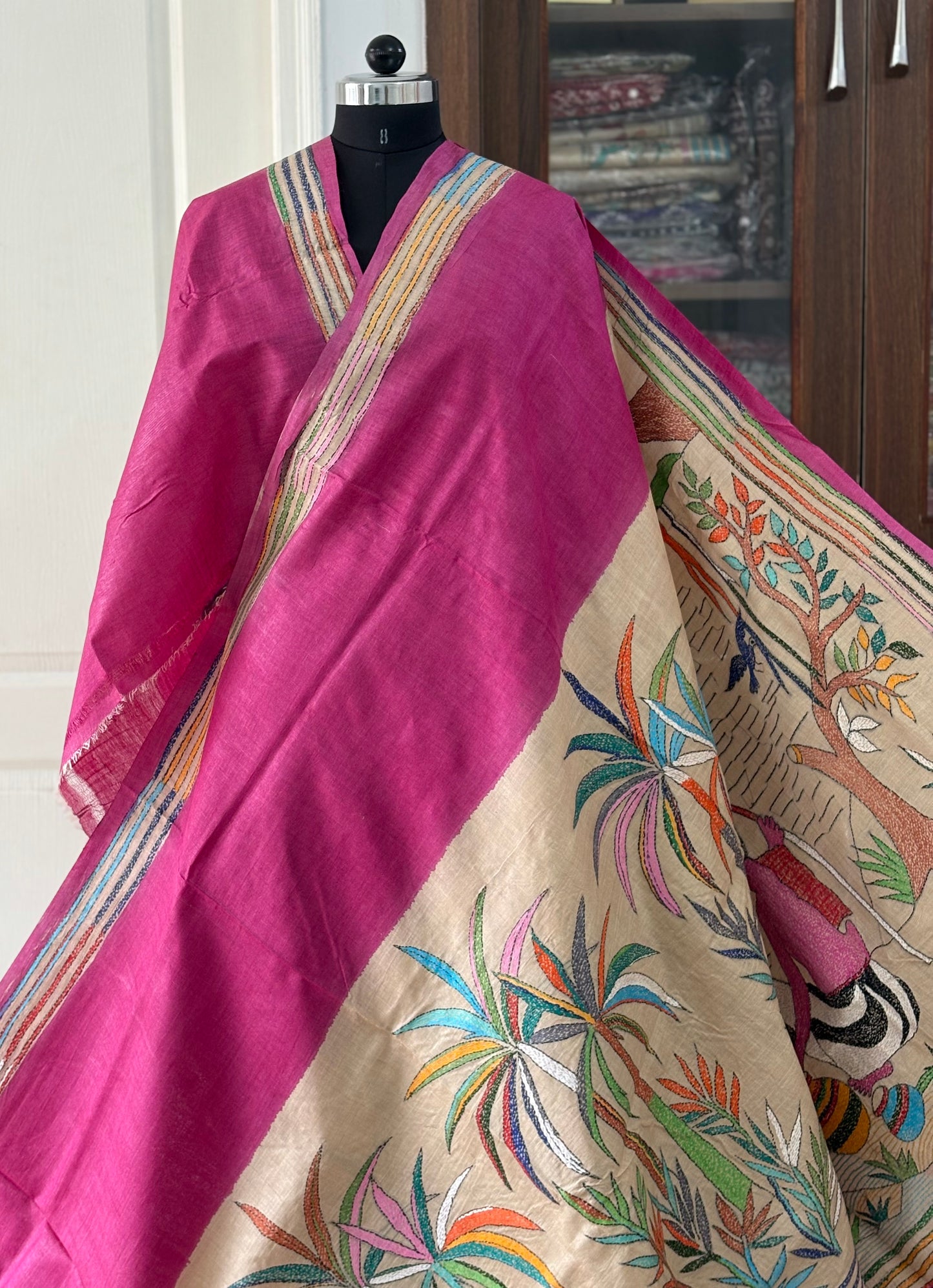 Kantha Stitch Hand Embroidered Pure Gachi by Gachi Tassar Silk Saree (Silk Marked)