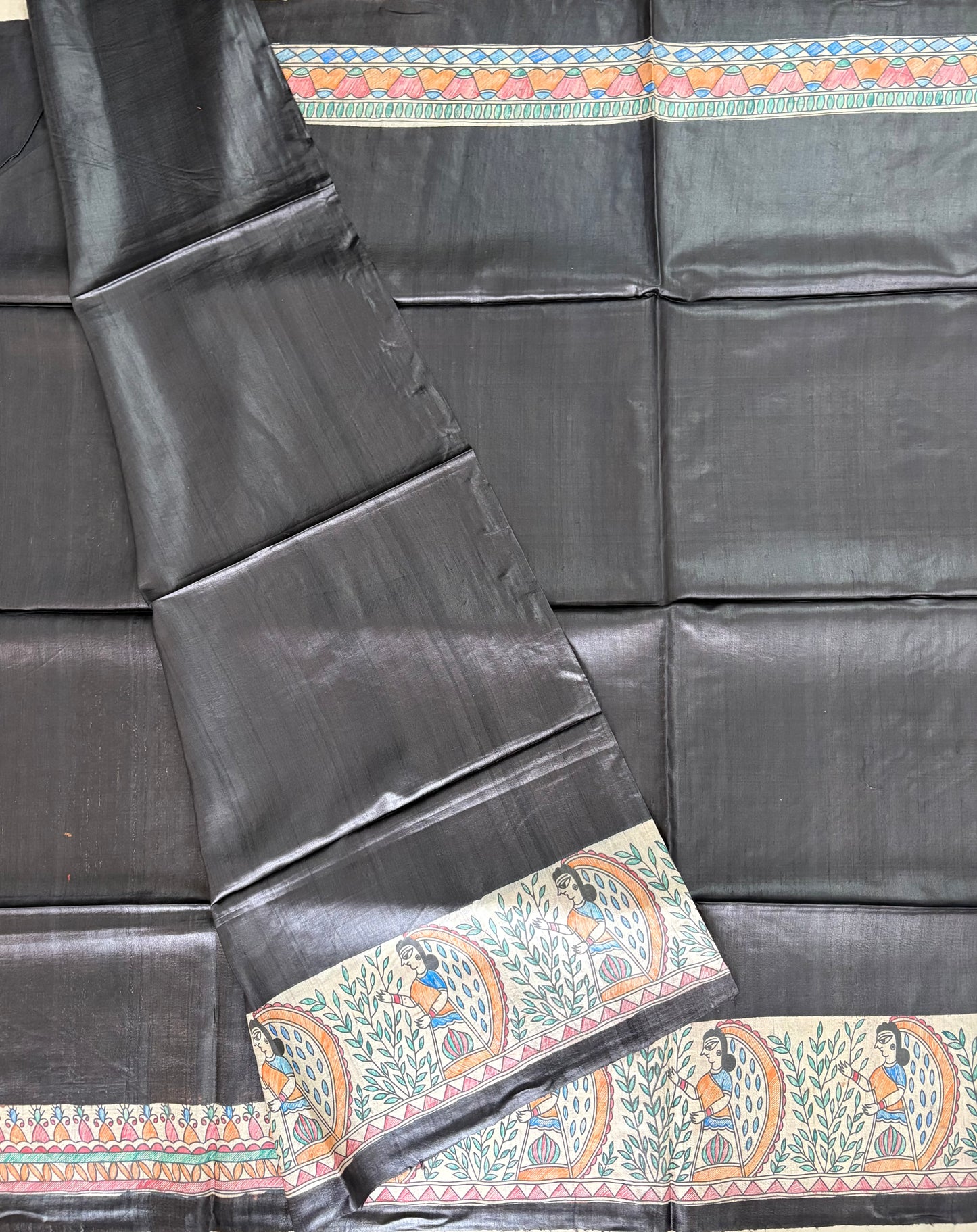 Pure Desi Tussar Silk Handcrafted Madhubani Saree (Silk Marked)