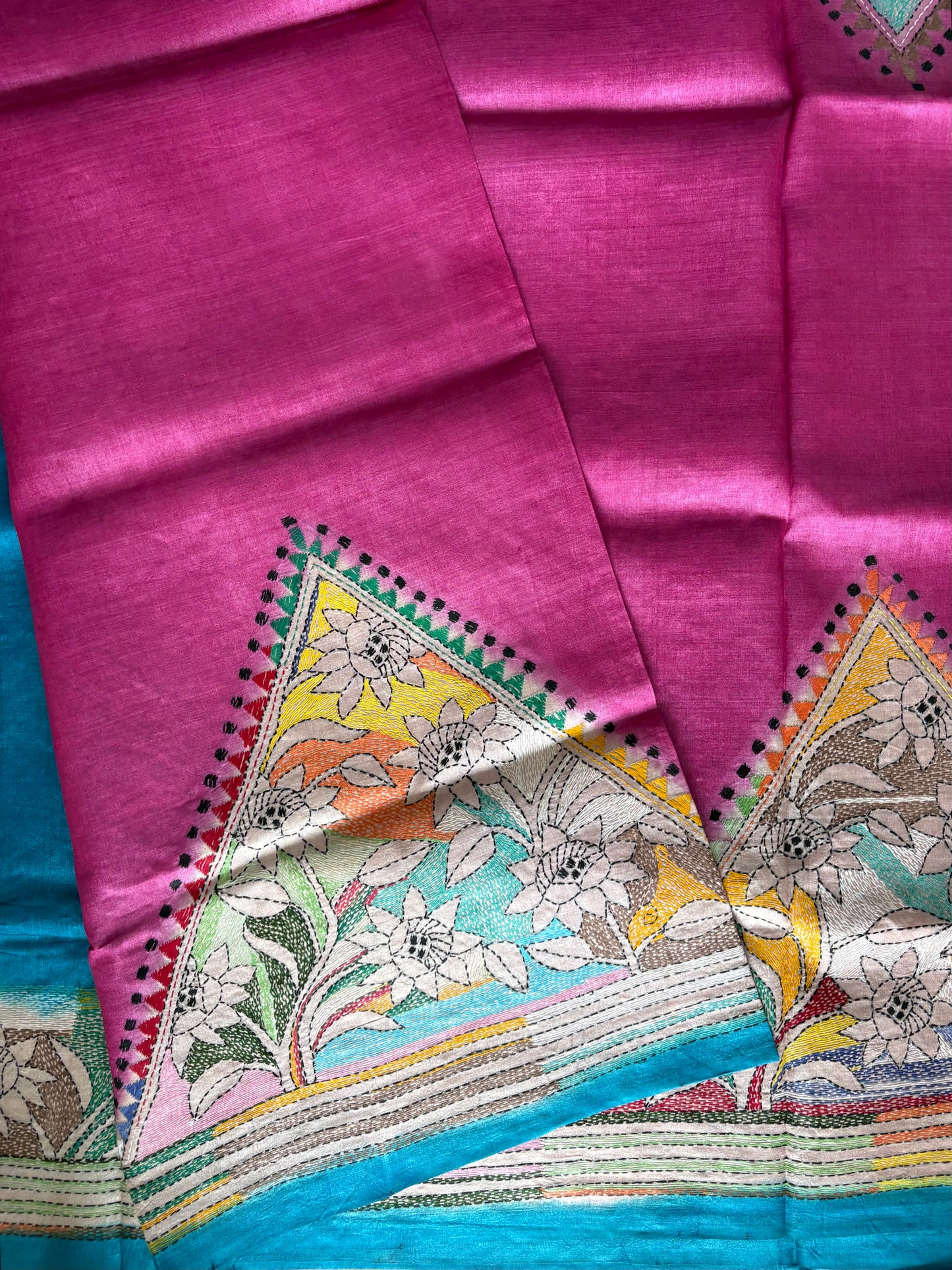 Kantha Stitch Hand Embroidered Pure Gachi by Gachi Tassar Silk Saree (Silk Marked)